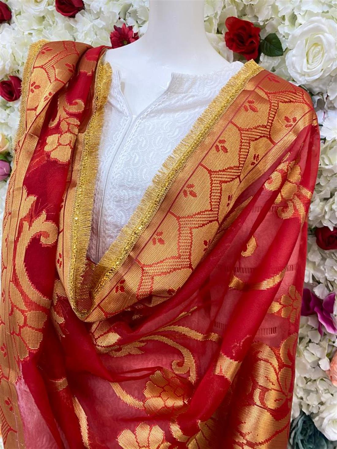 Red Zari Banarasi Shawls and Scarves