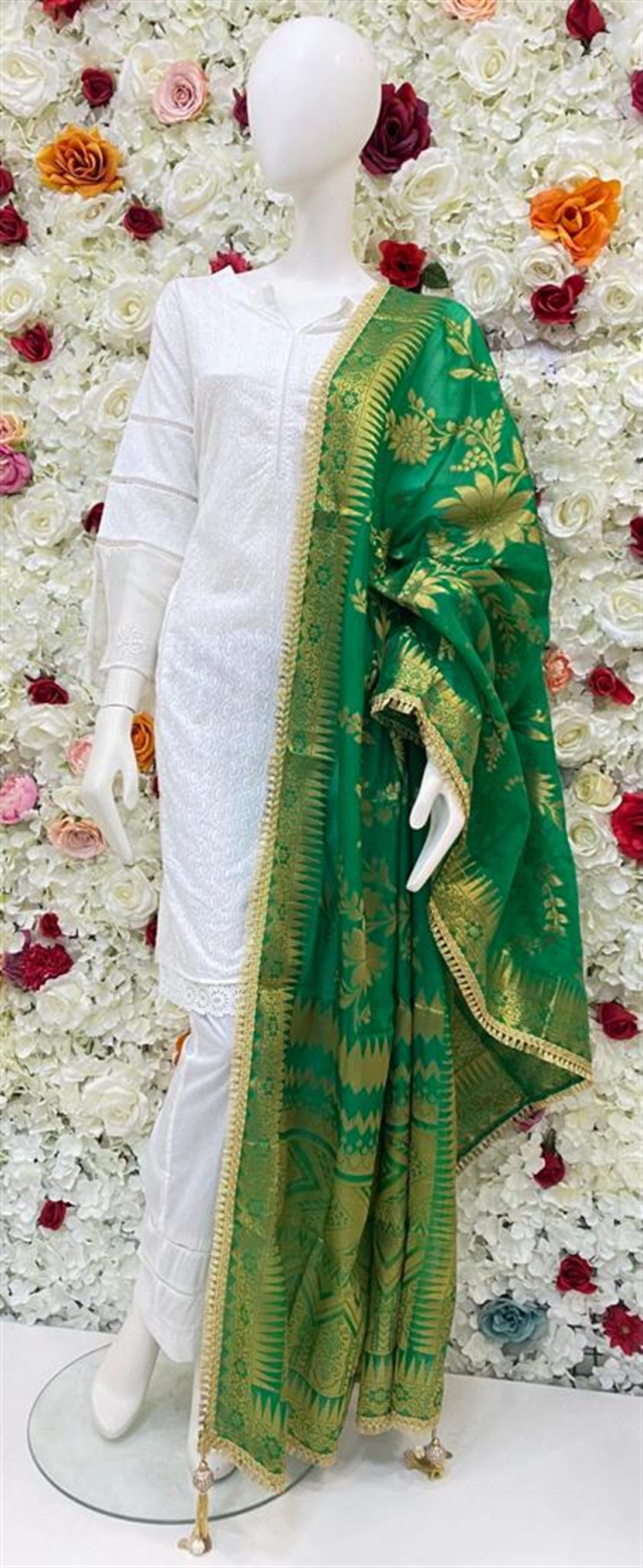 Green Zari Banarasi Shawls and Scarves