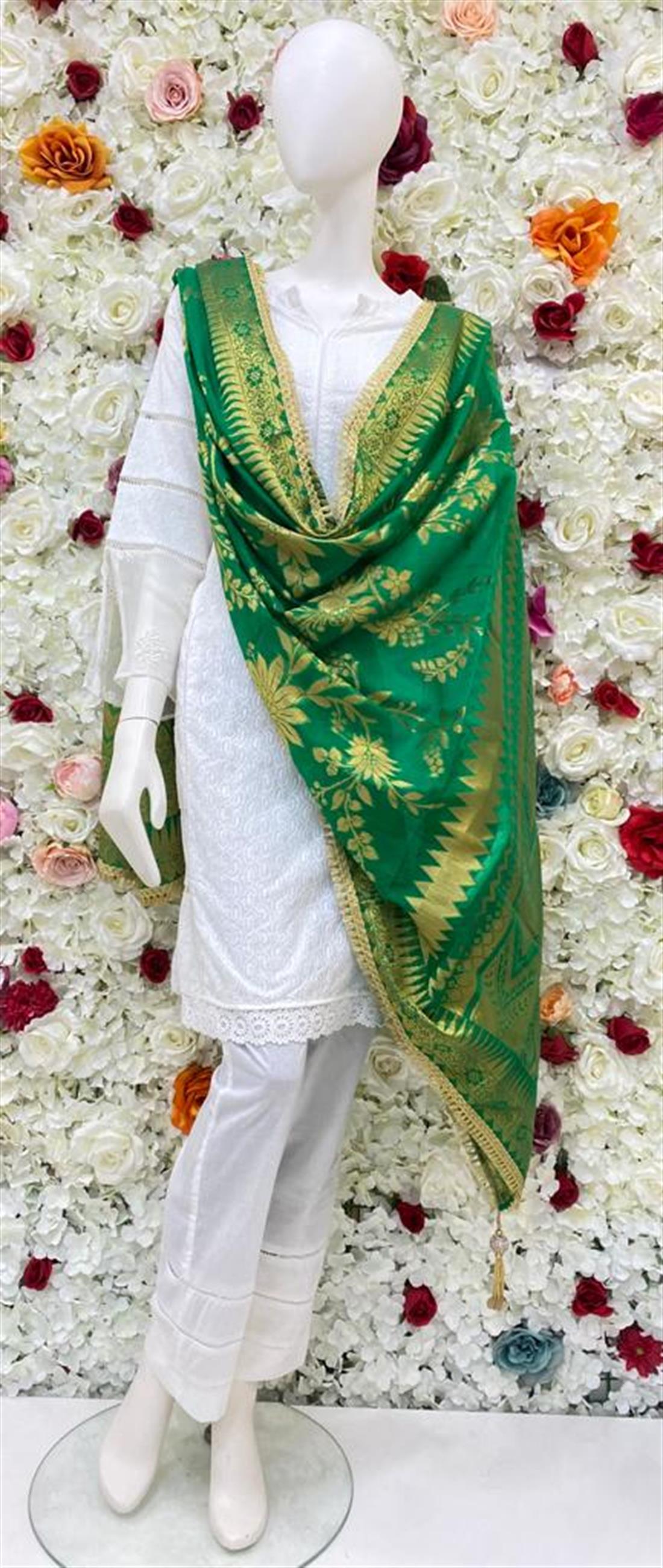 Green Zari Banarasi Shawls and Scarves