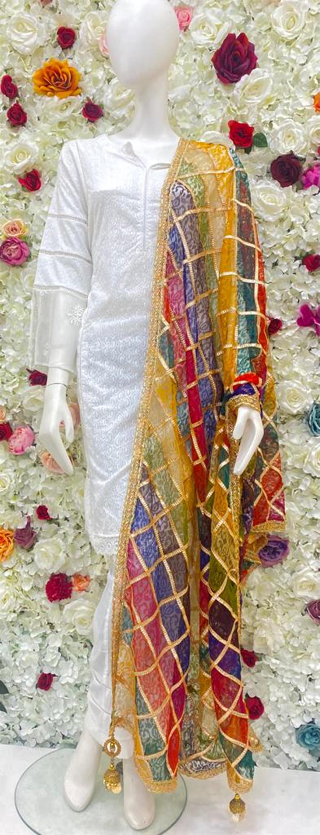 Multicolour Embroidered Net Shawls and Scarves