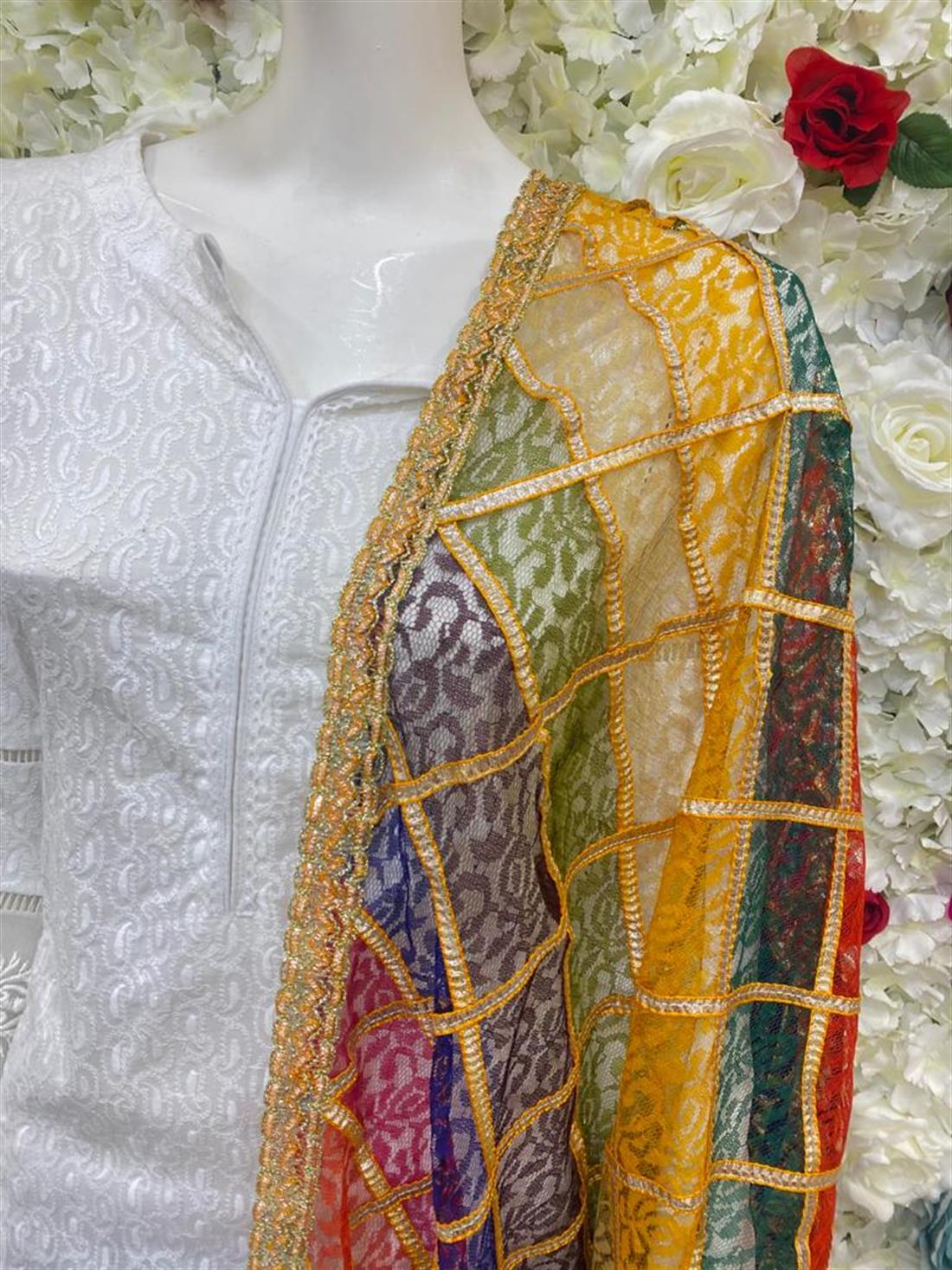 Multicolour Embroidered Net Shawls and Scarves