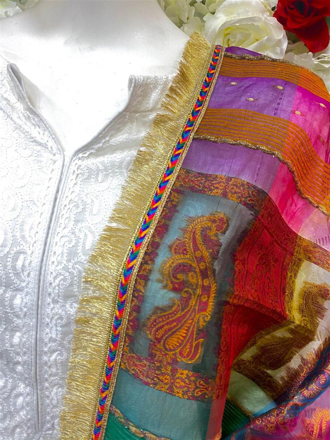 Blue & Orange Zari Banarasi Shawls and Scarves