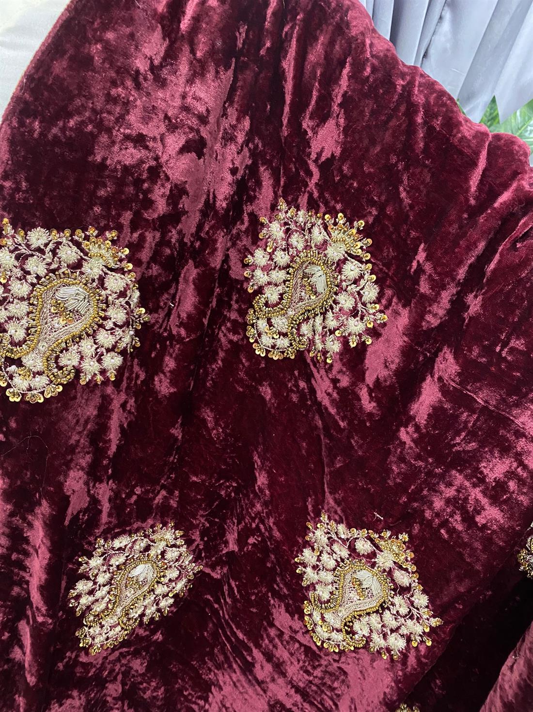 Maroon Embroidered Velvet Shawls and Scarves