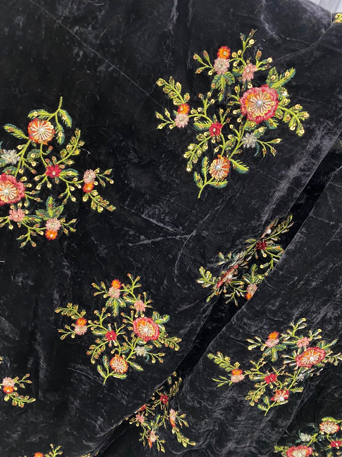 Black Embroidered Velvet Shawls and Scarves