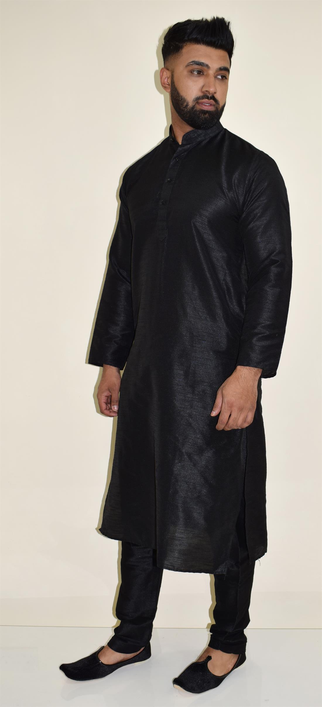 Black Silk Mens Kurta Pajama