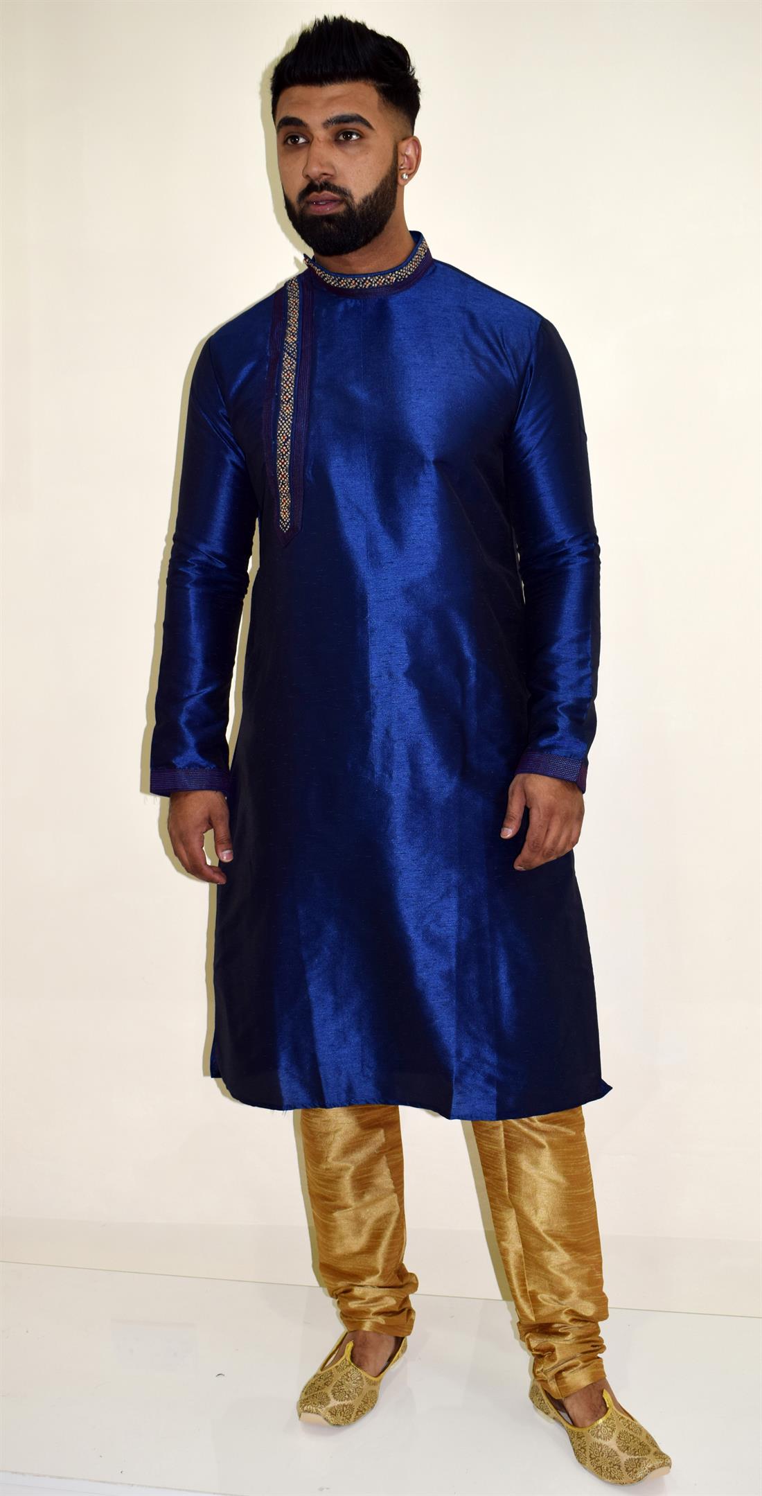 Royal Blue Embroidered Mens Kurta Pajama
