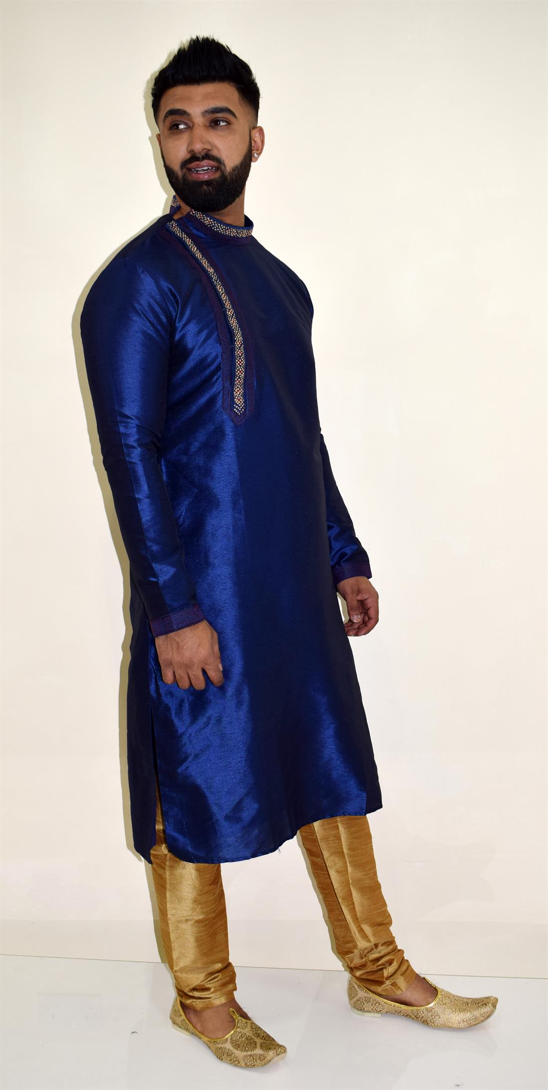 Royal Blue Embroidered Mens Kurta Pajama