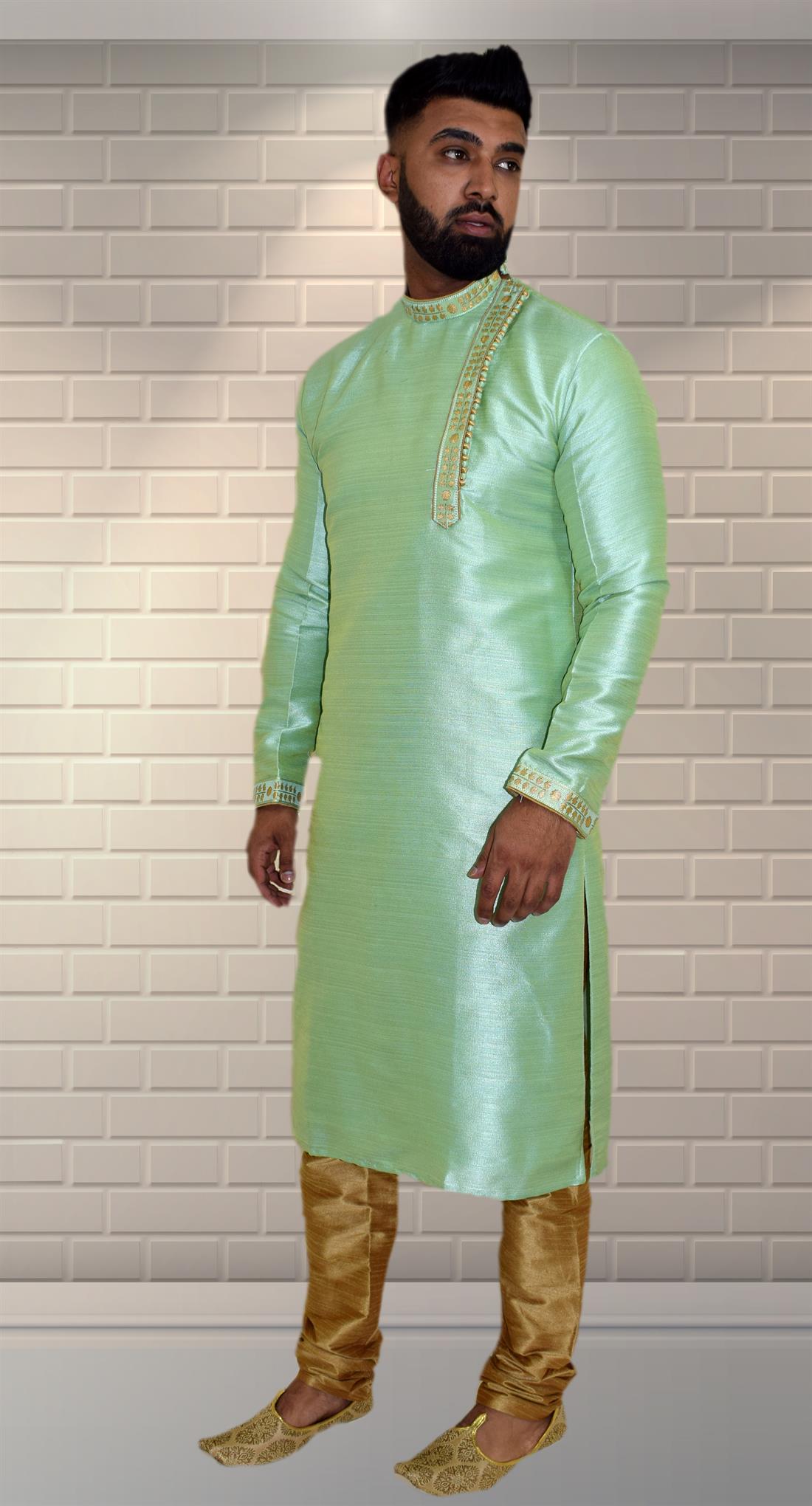 Lime Green Embroidered Mens Wear