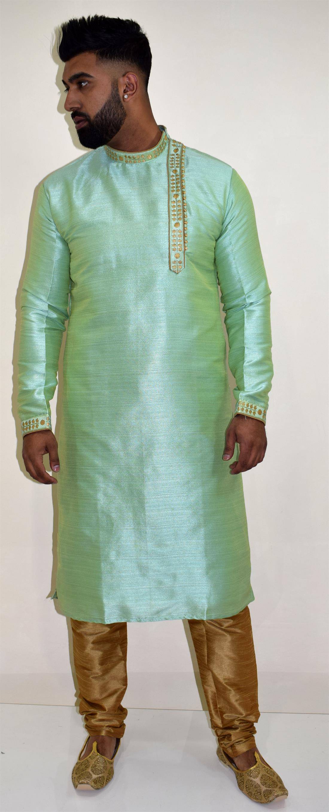 Lime Green Embroidered Mens Wear