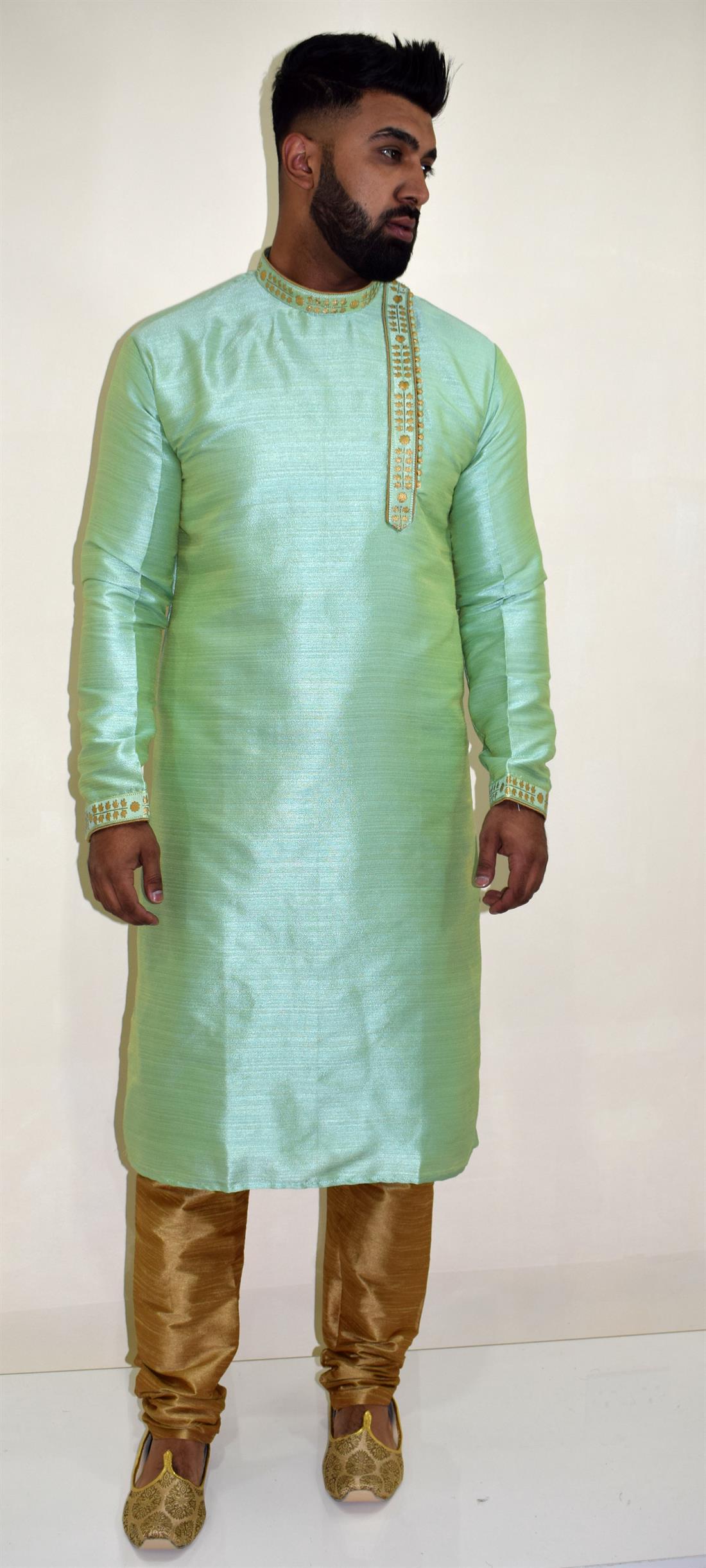 Lime Green Embroidered Mens Wear