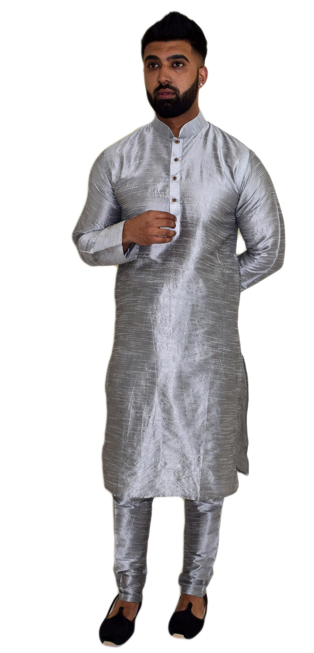 Grey Silk Mens Kurta Pajama