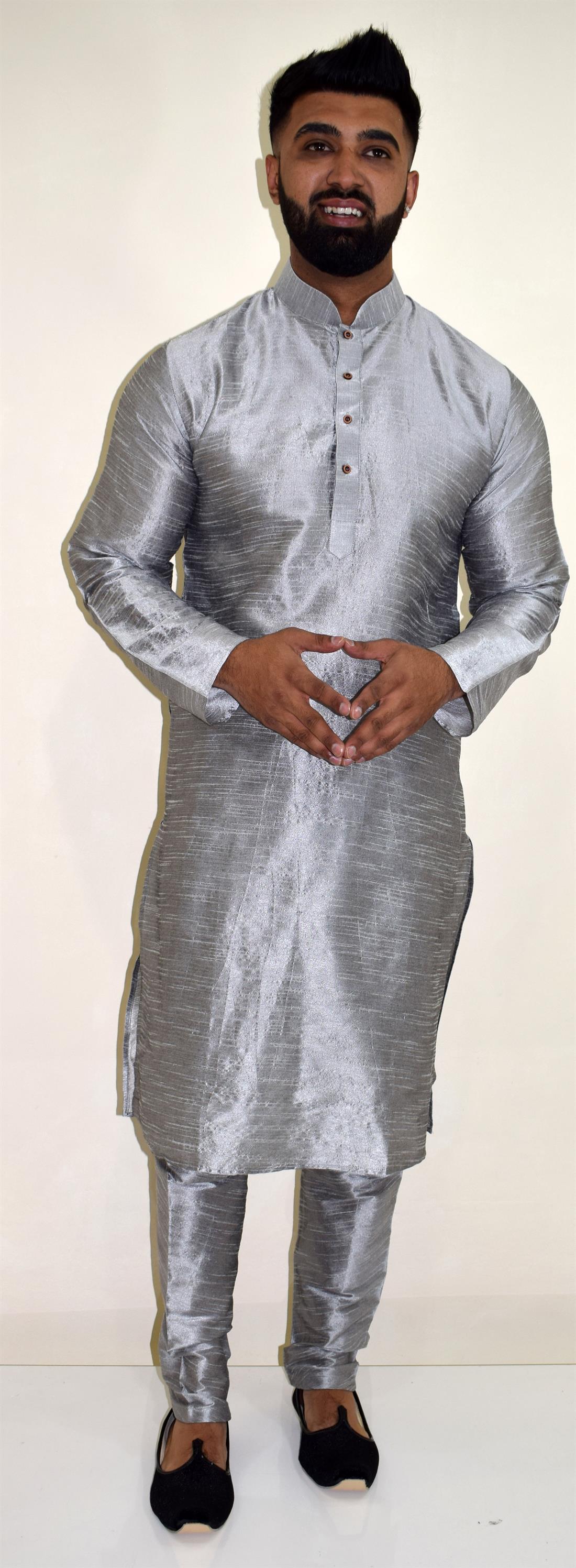 Grey Silk Mens Kurta Pajama