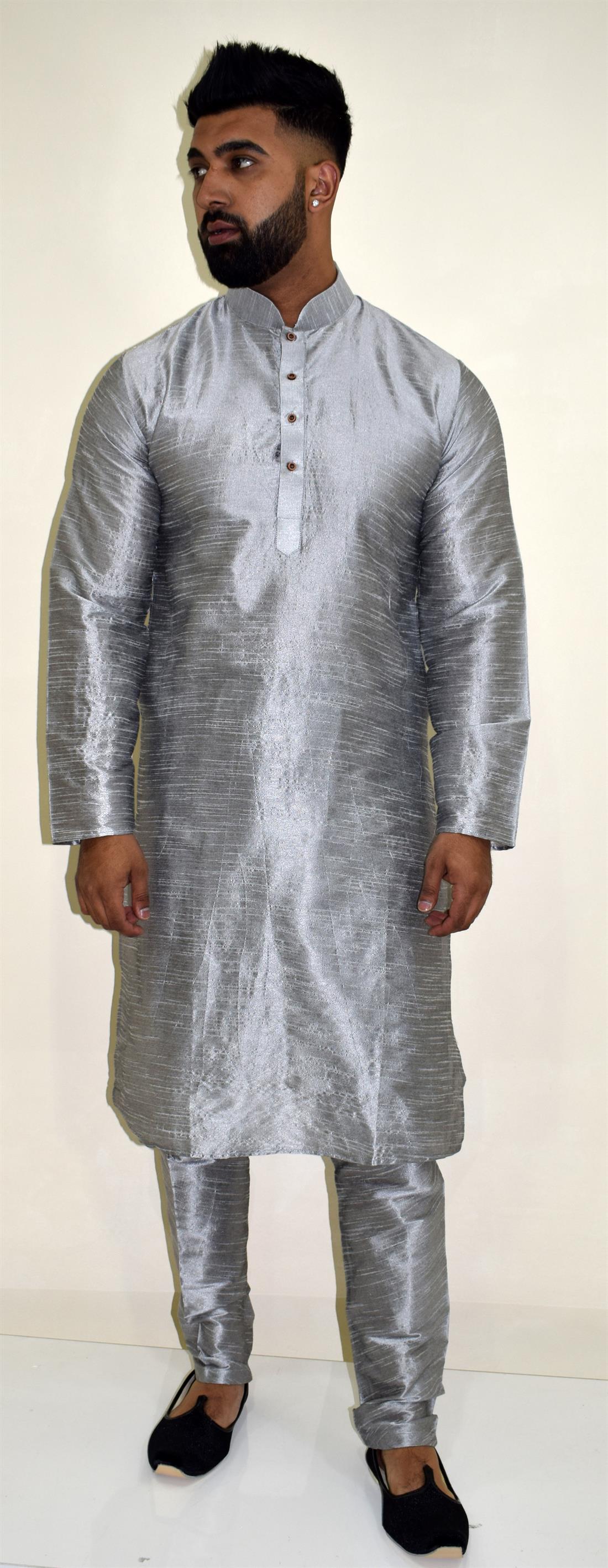Grey Silk Mens Kurta Pajama