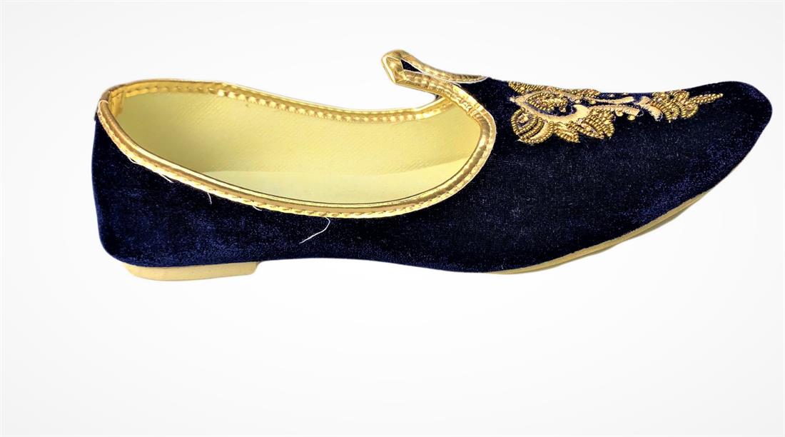 Navy Velvet Embroidered Khusa