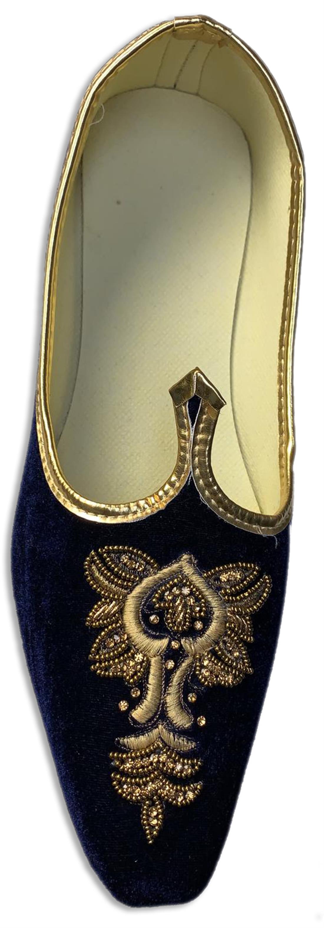 Navy Velvet Embroidered Khusa