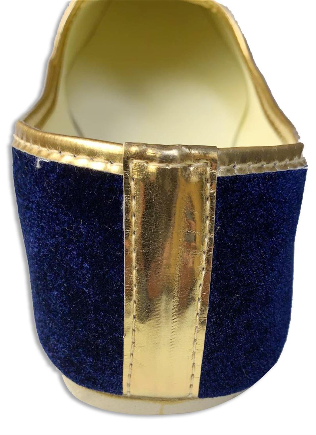 Navy Velvet Embroidered Khusa