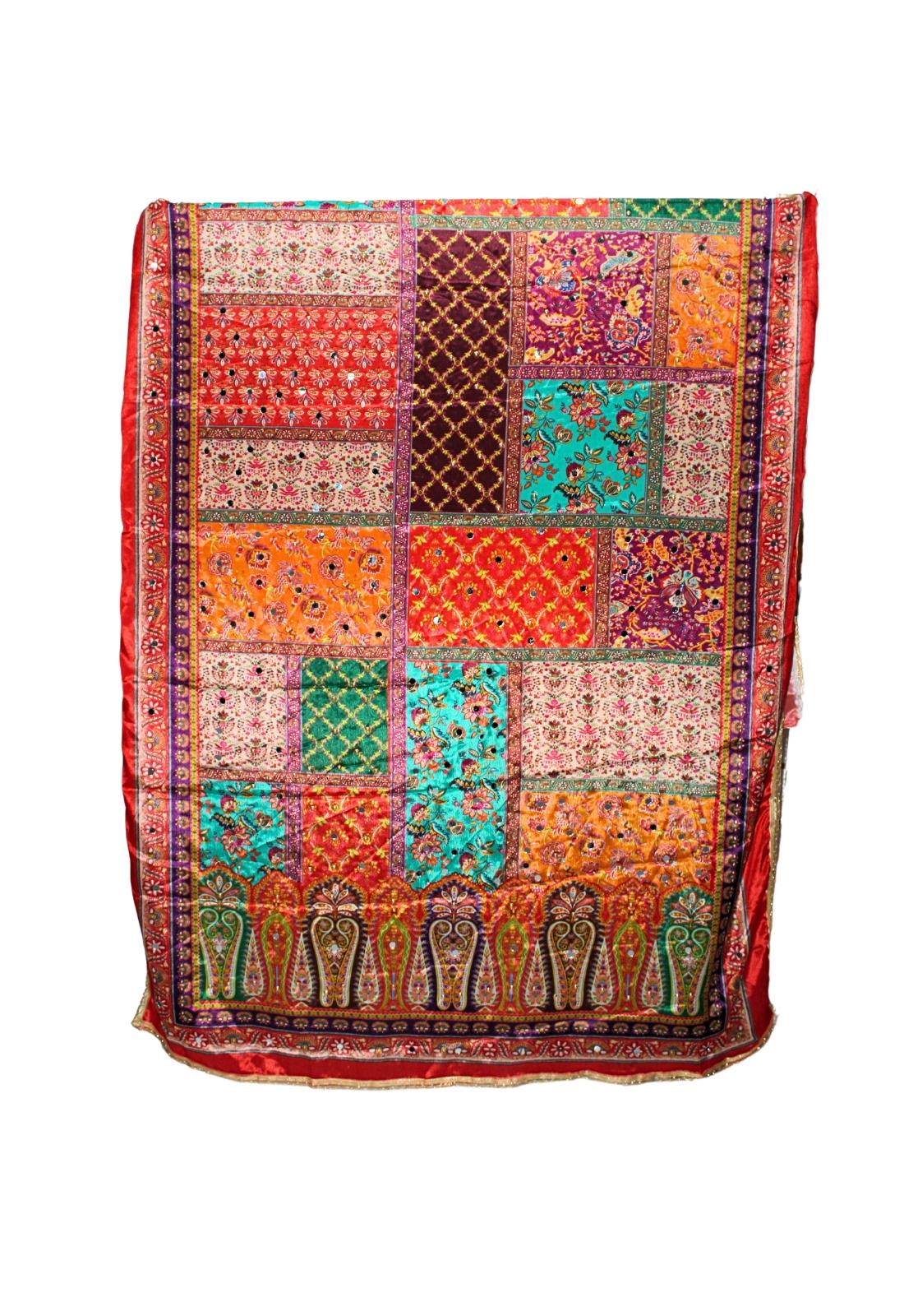 Multicoloured Mirror Work Satin Shawls and Scarves