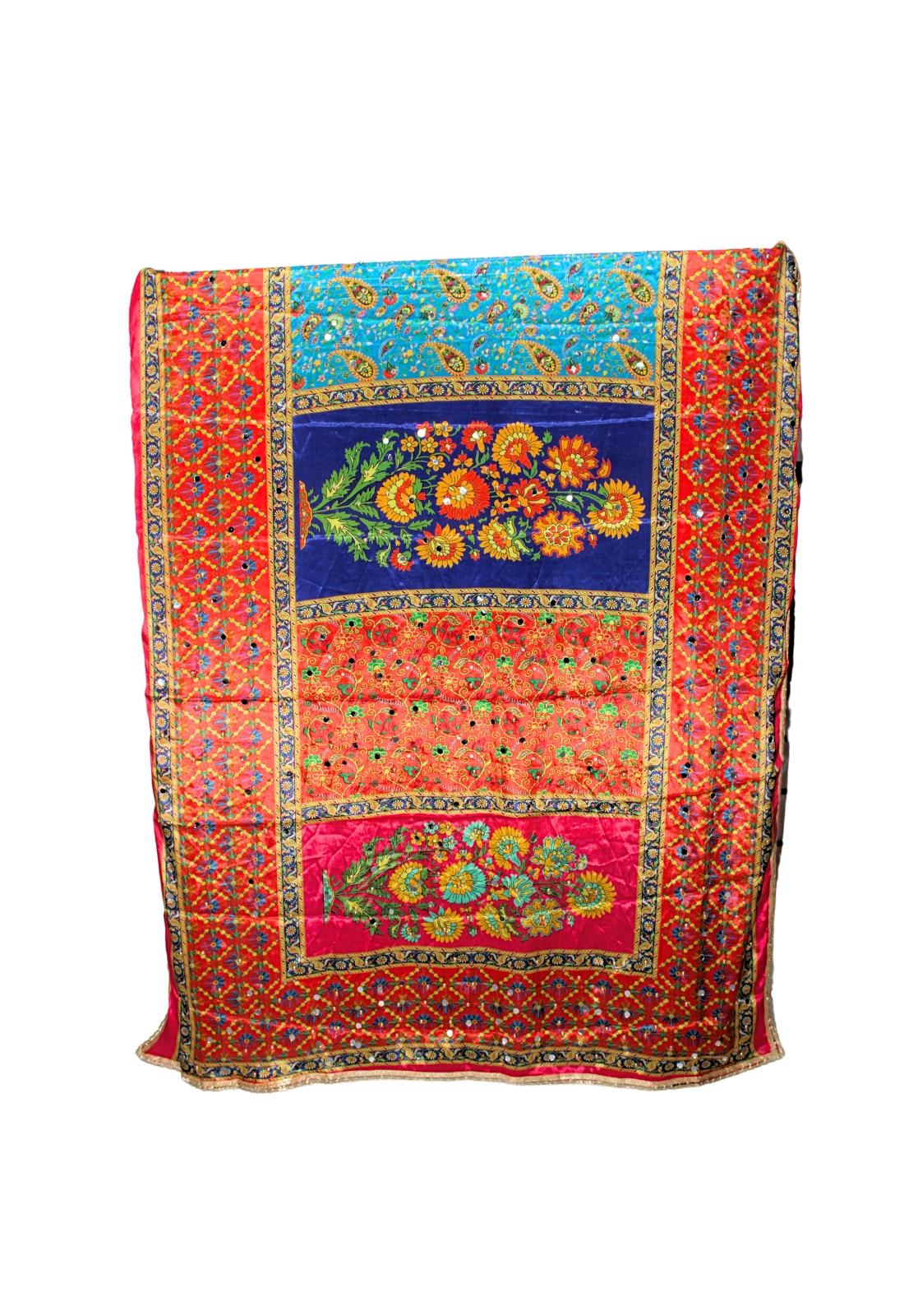 Multicoloured Mirror Work Satin Shawls and Scarves