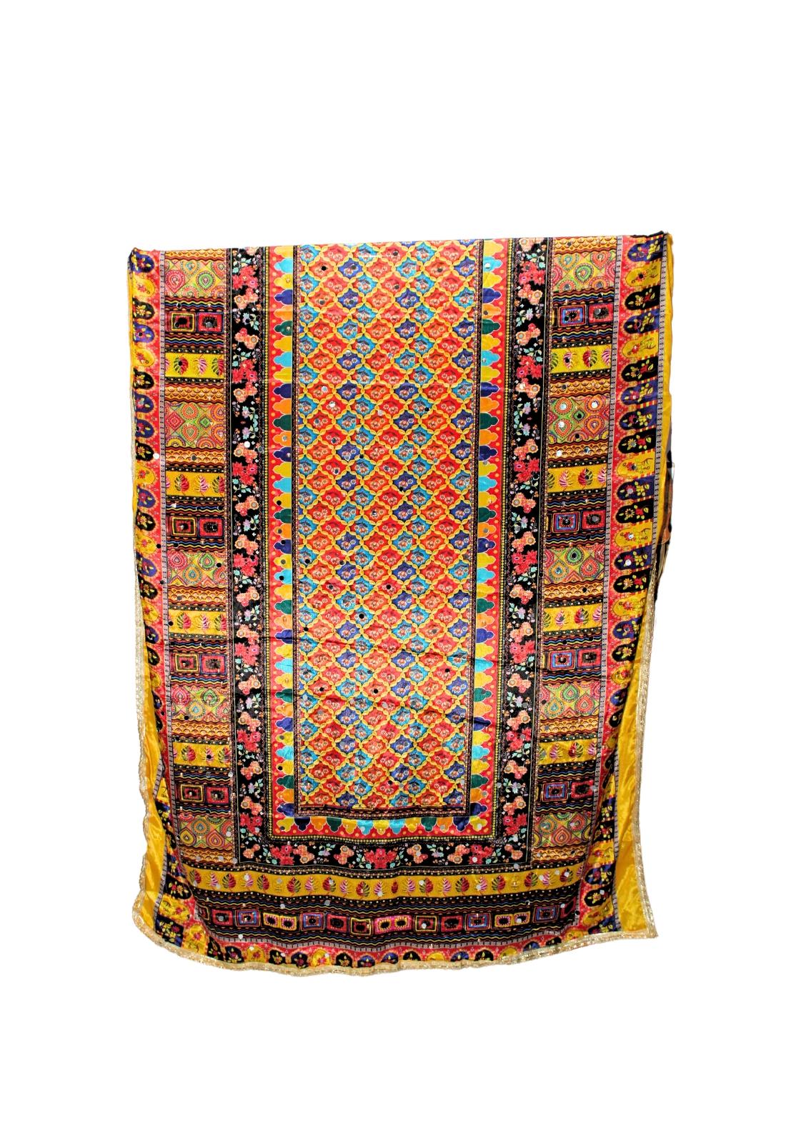 Multicoloured Mirror Work Satin Shawls and Scarves