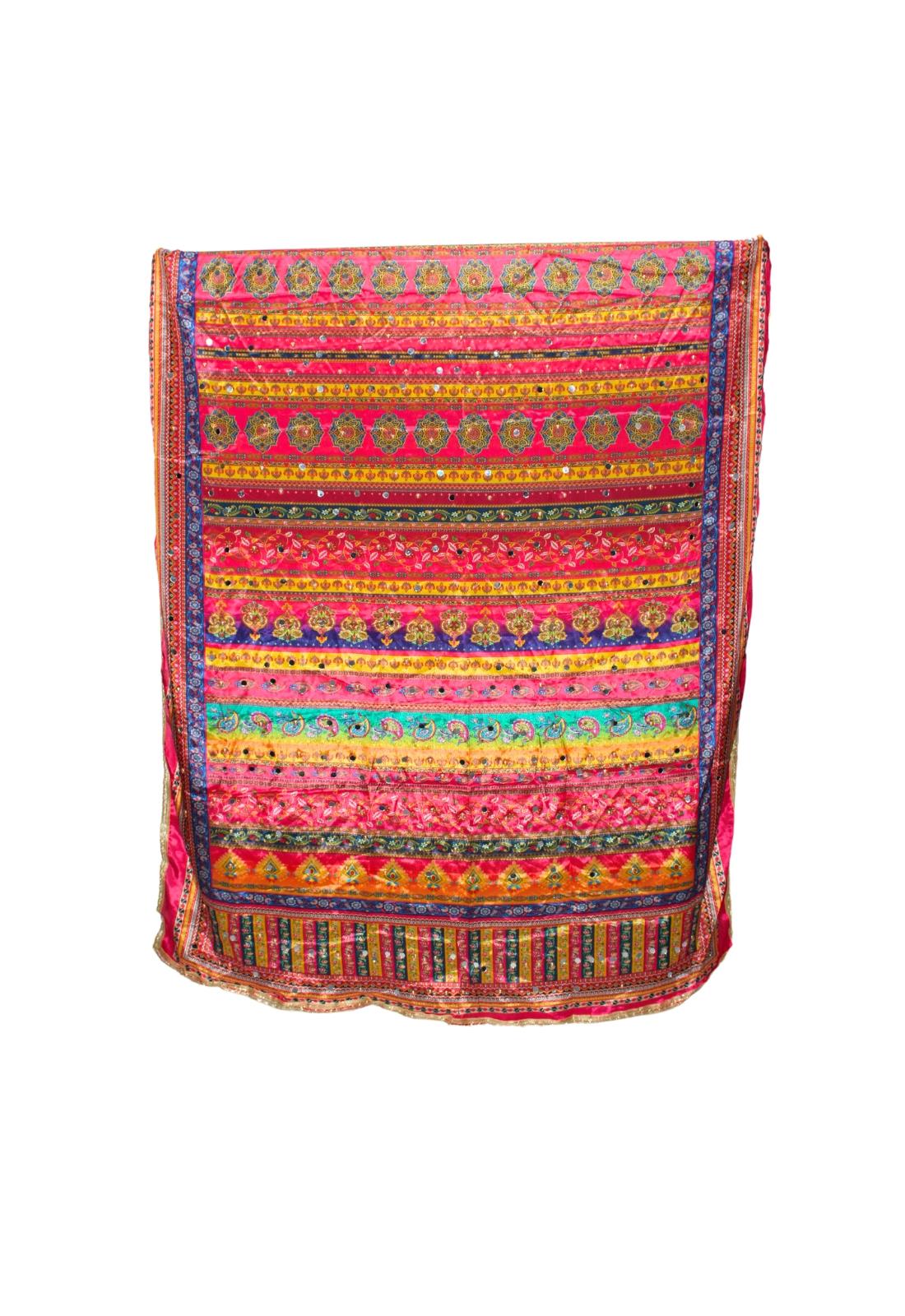 Multicoloured Mirror Work Satin Shawls and Scarves