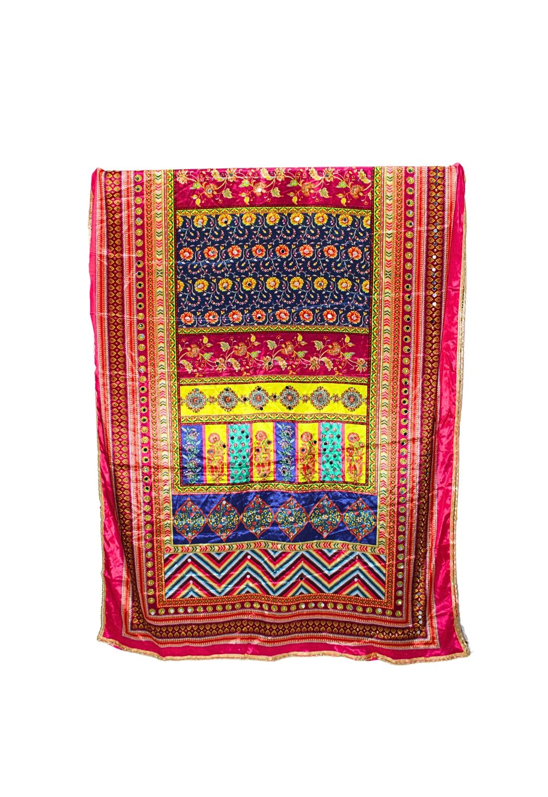 Multicoloured Mirror Work Satin Shawls and Scarves