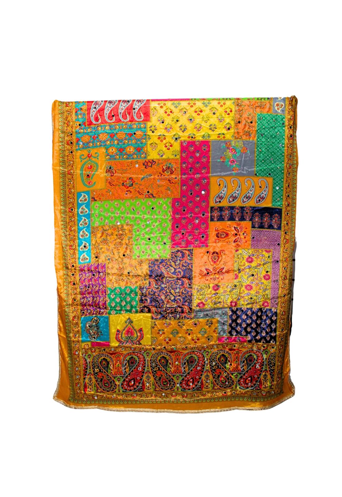 Multicoloured Mirror Work Satin Shawls and Scarves