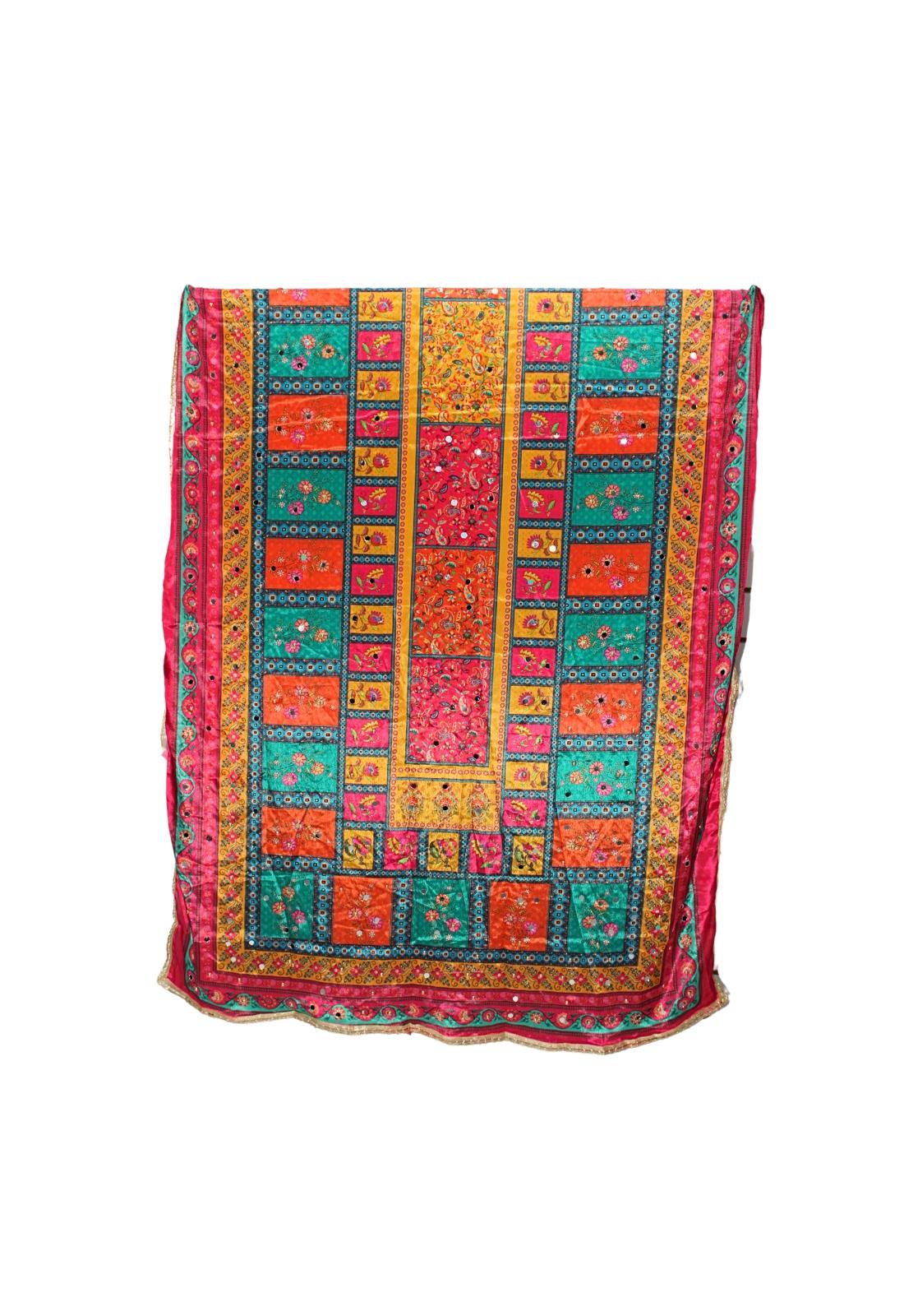 Multicoloured Mirror Work Satin Shawls and Scarves