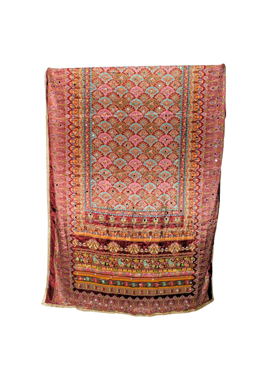 Multicoloured Mirror Work Satin Shawls and Scarves
