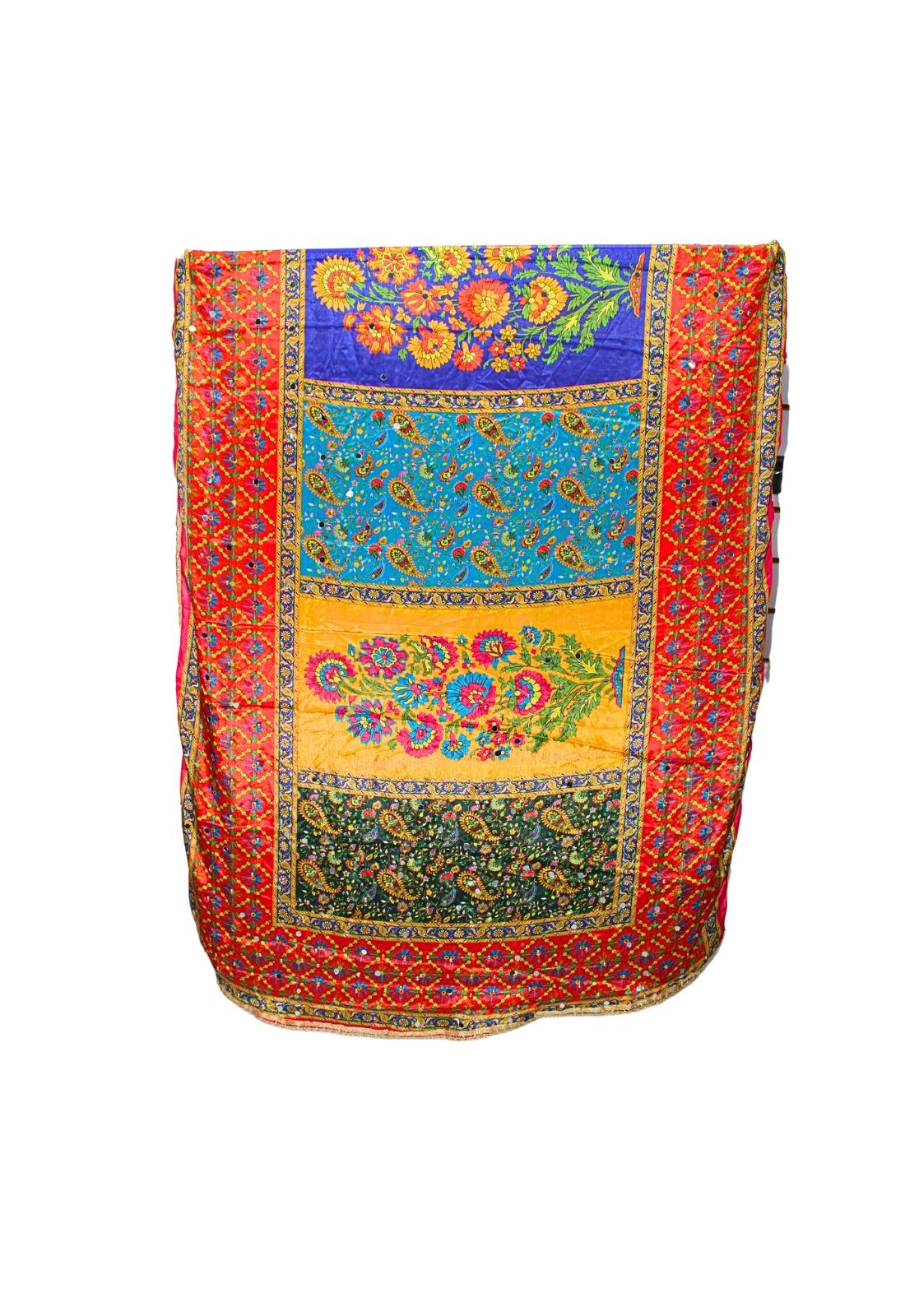 Multicoloured Mirror Work Satin Shawls and Scarves