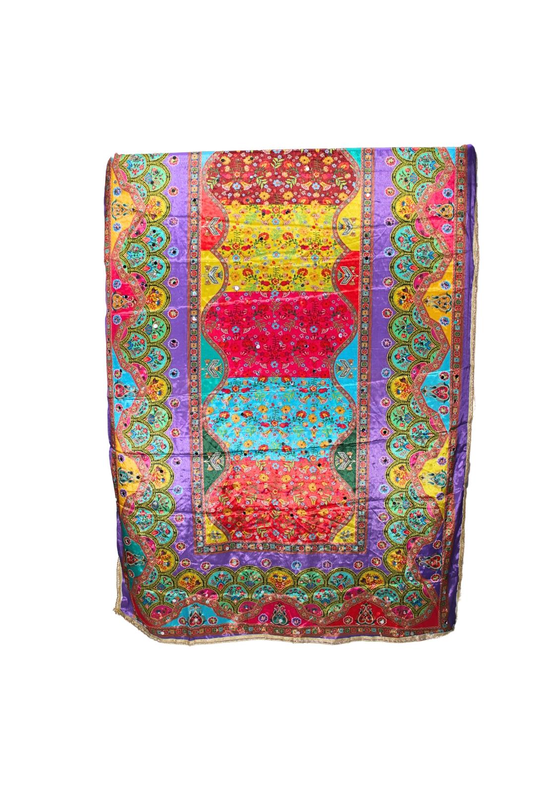 Multicoloured Mirror Work Satin Shawls and Scarves