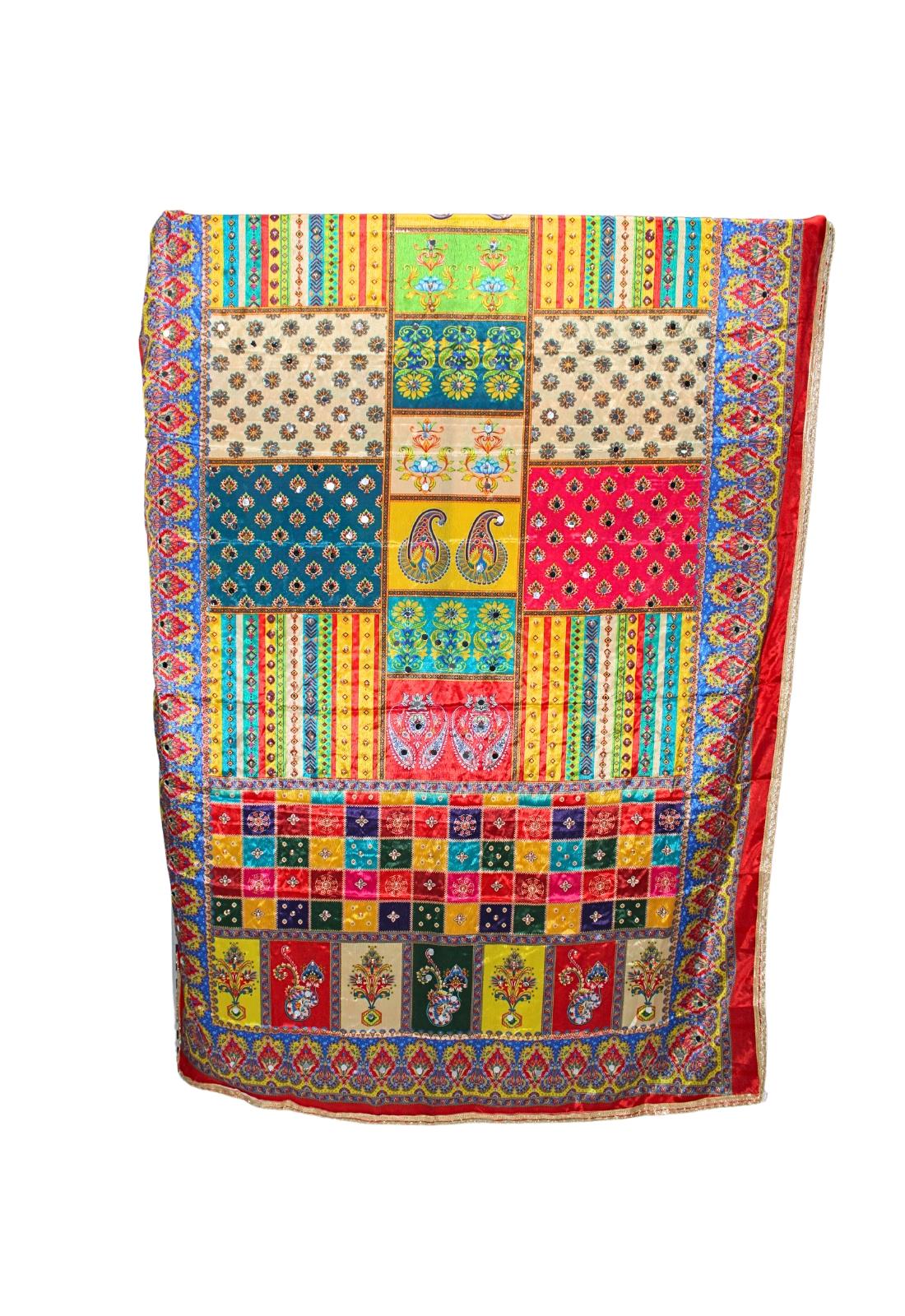 Multicoloured Mirror Work Satin Shawls and Scarves