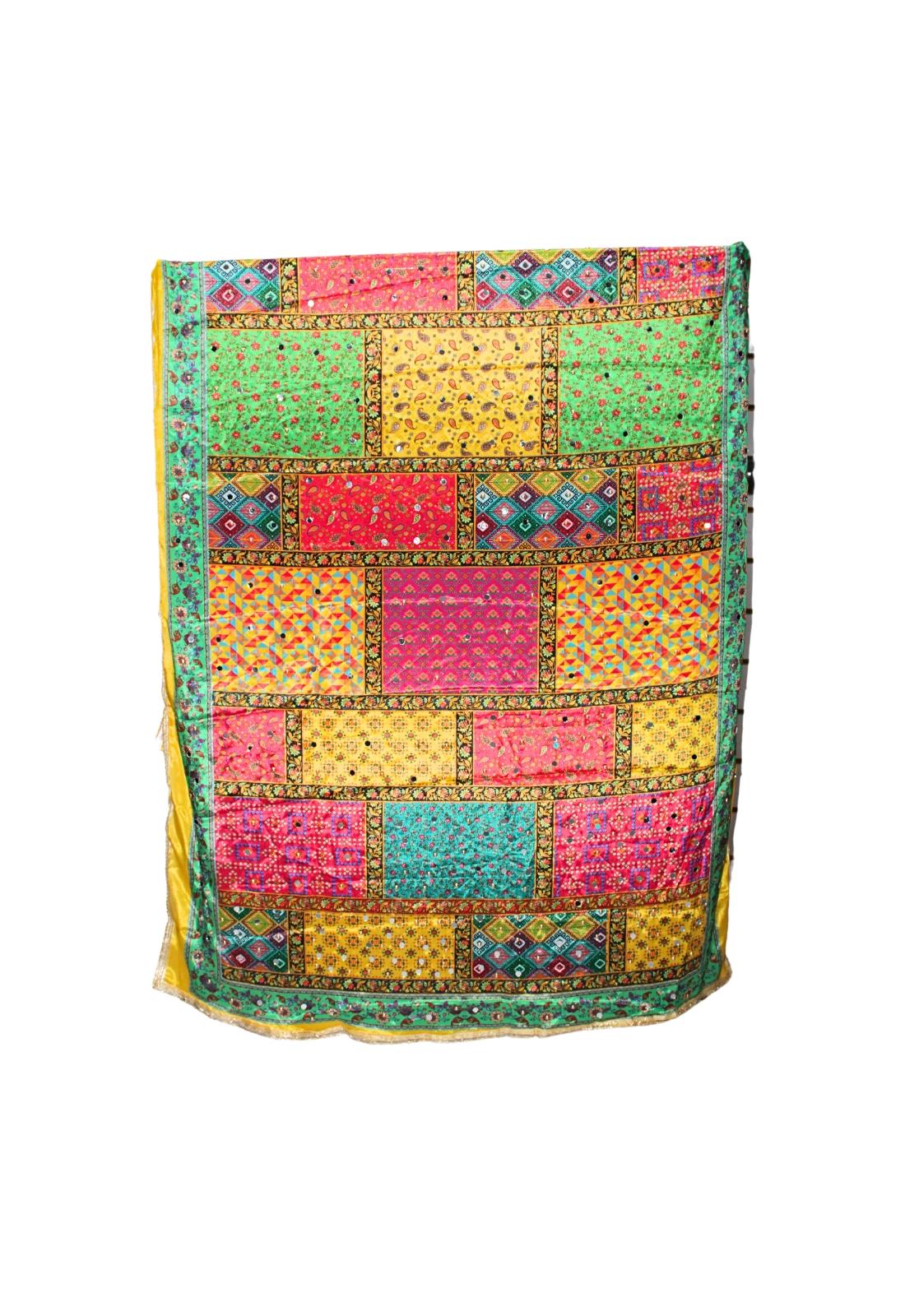 Multicoloured Mirror Work Satin Shawls and Scarves