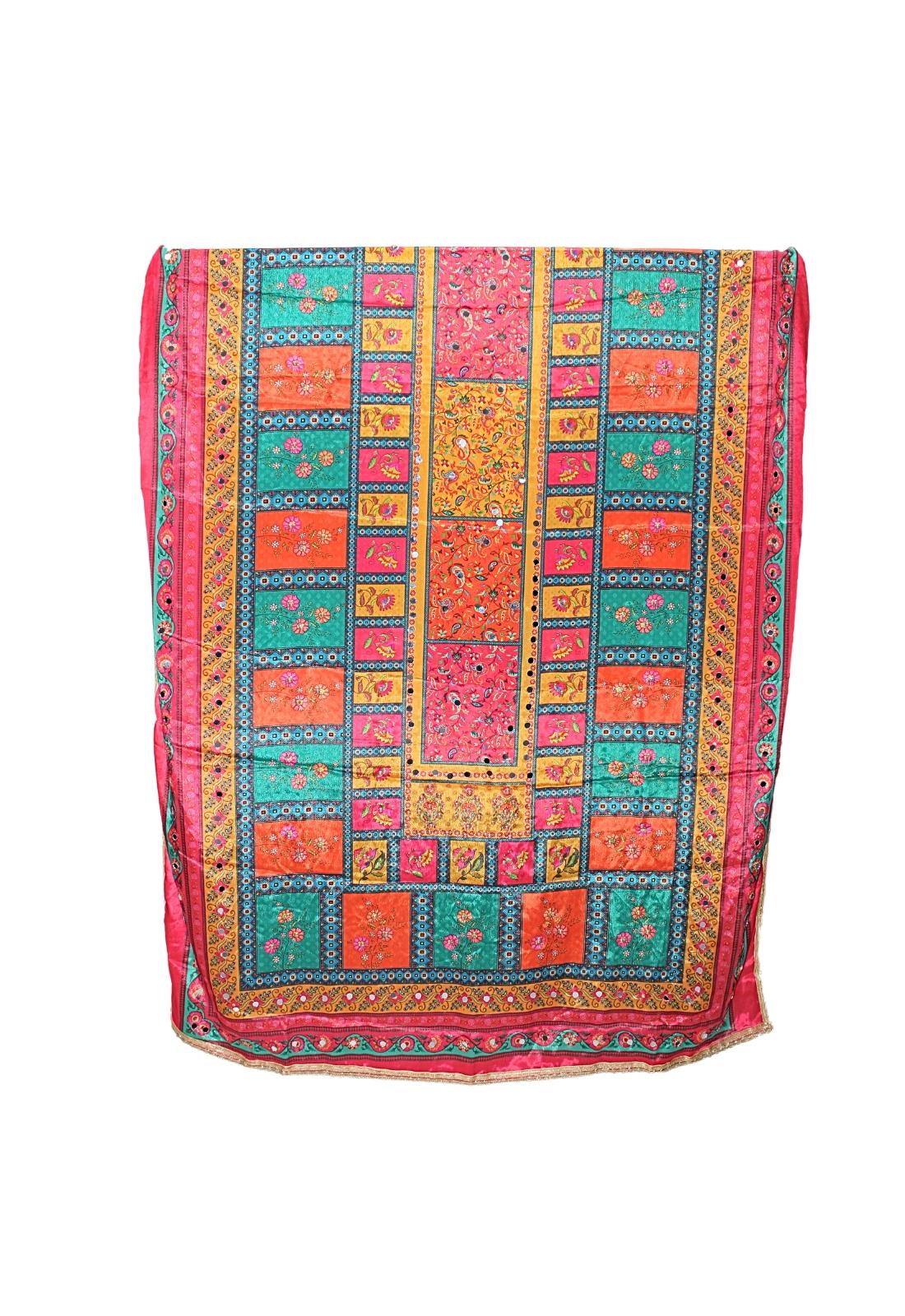 Multicoloured Mirror Work Satin Shawls and Scarves