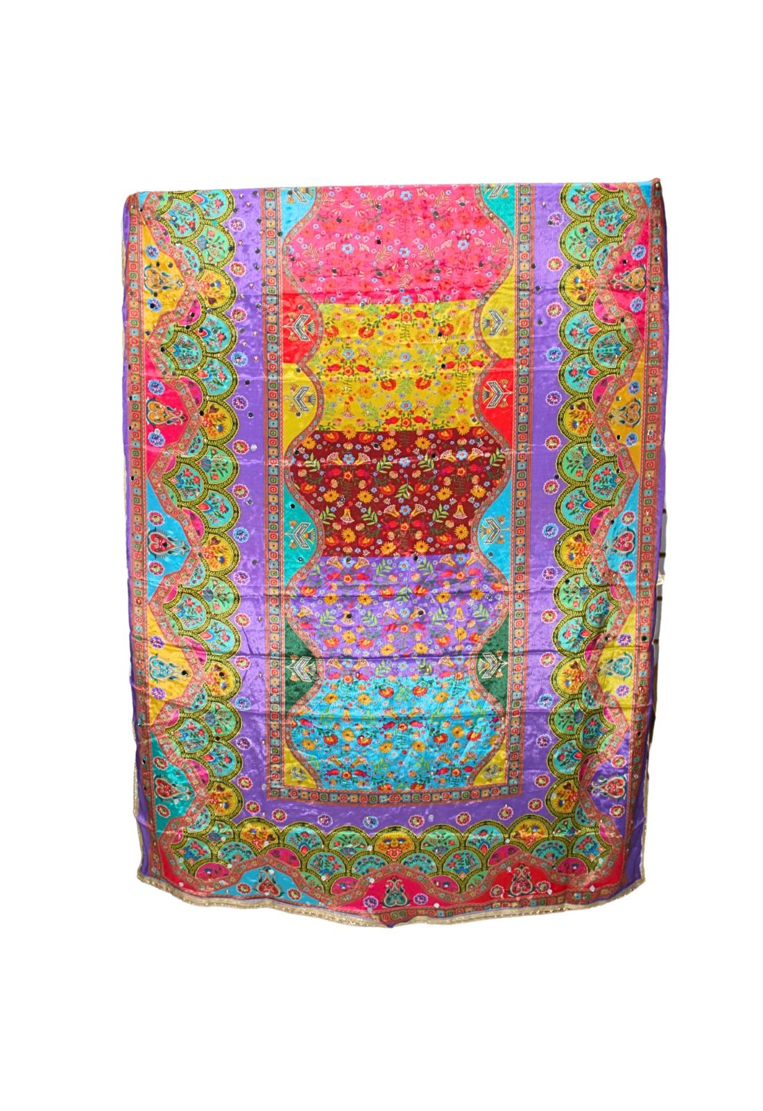 Multicolour Mirror Work Satin Shawls and Scarves