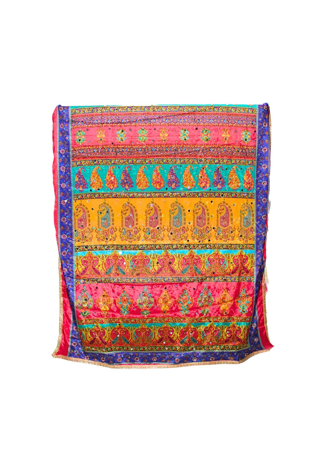 Multicolour Mirror Work Satin Shawls and Scarves