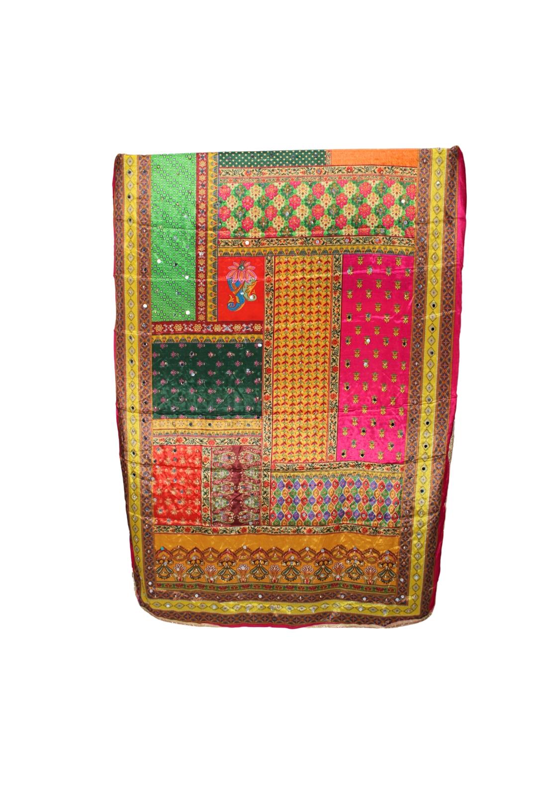 Multicolour Mirror Work Satin Shawls and Scarves