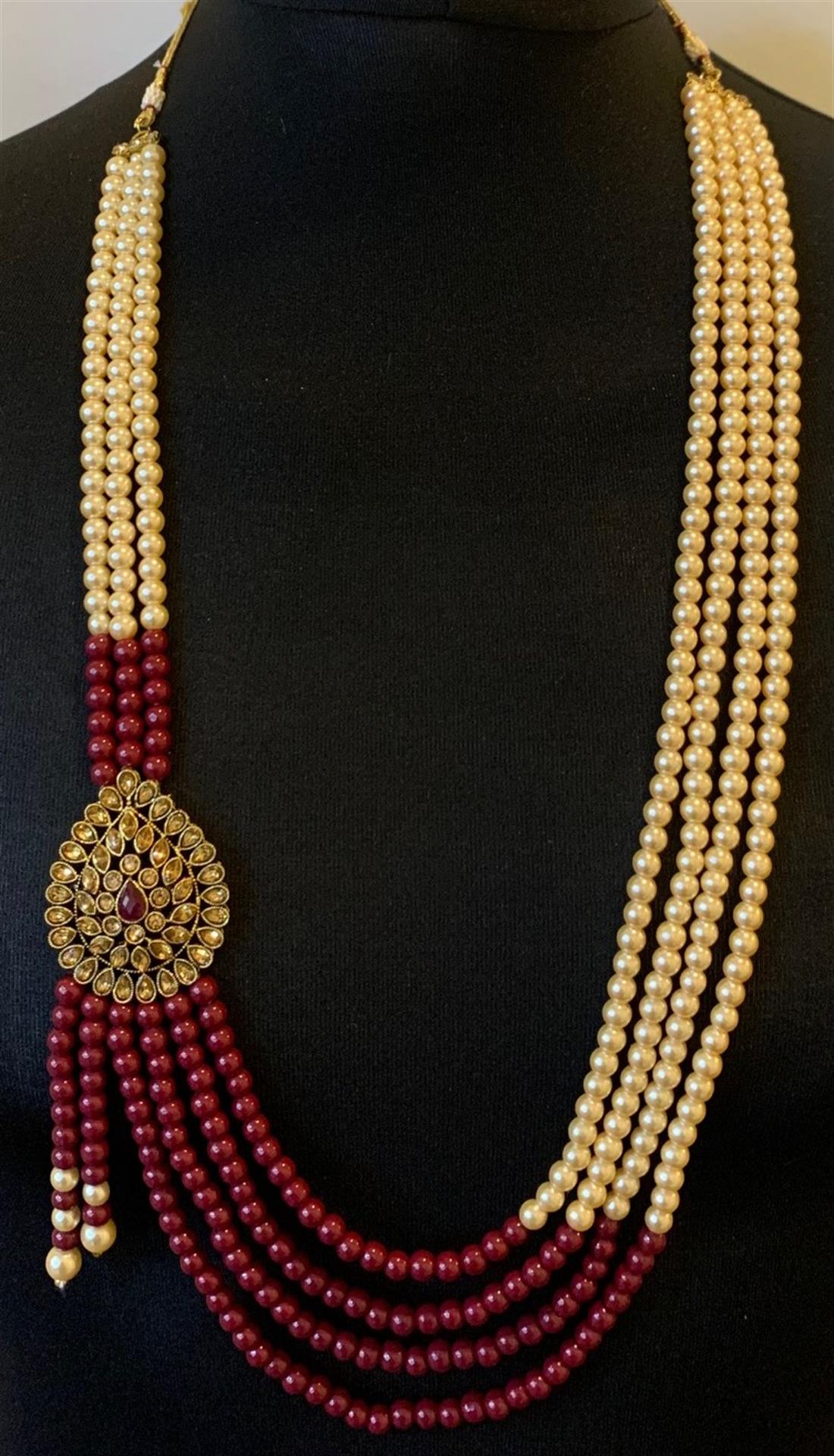 Cream & Maroon Beaded Mens Accessories