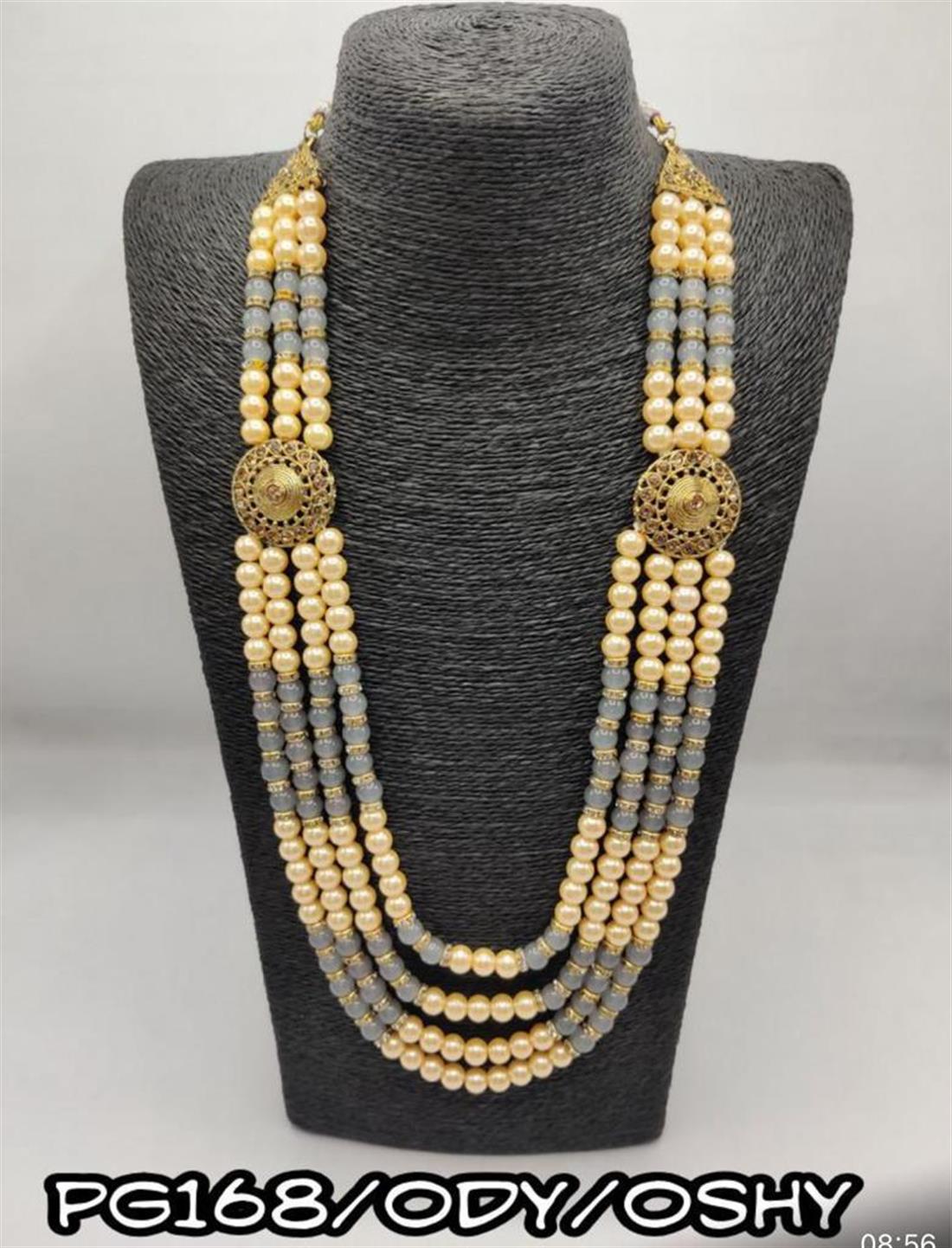 Grey & Light Gold Beaded Mens Accessories