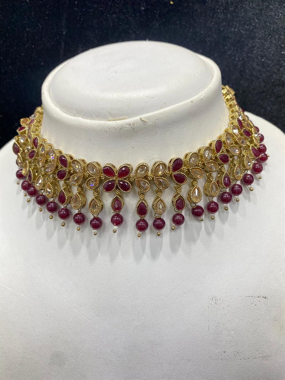 Gold & Maroon Necklace Sets