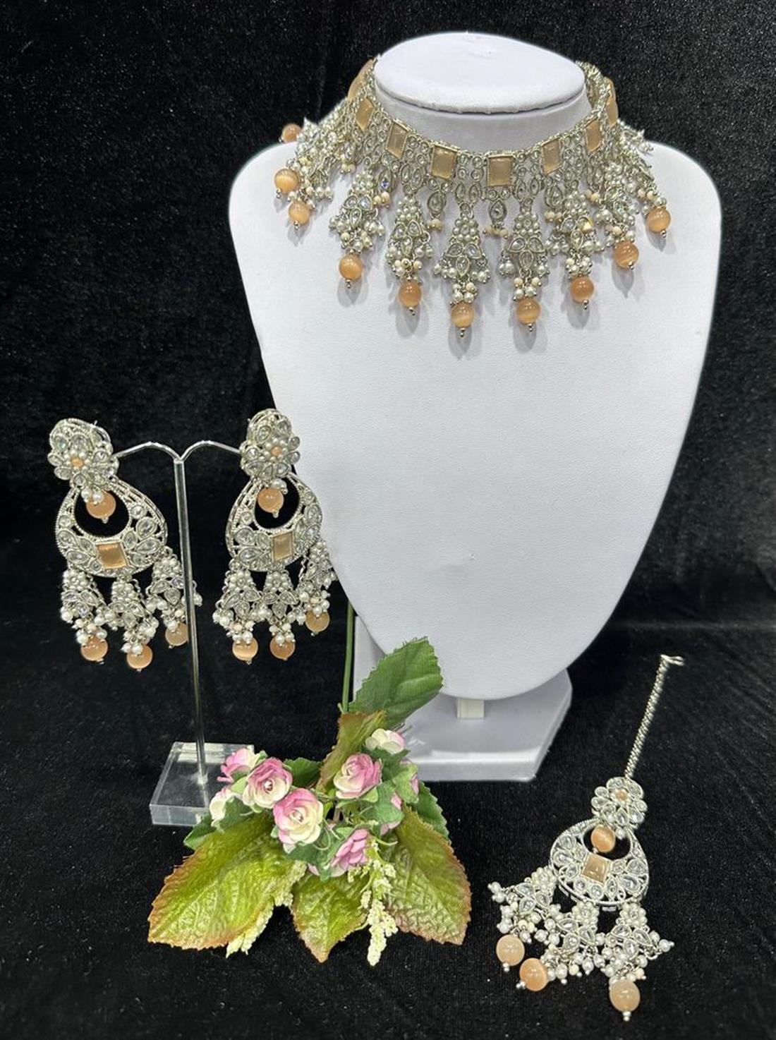 Silver & Peach Necklace Sets