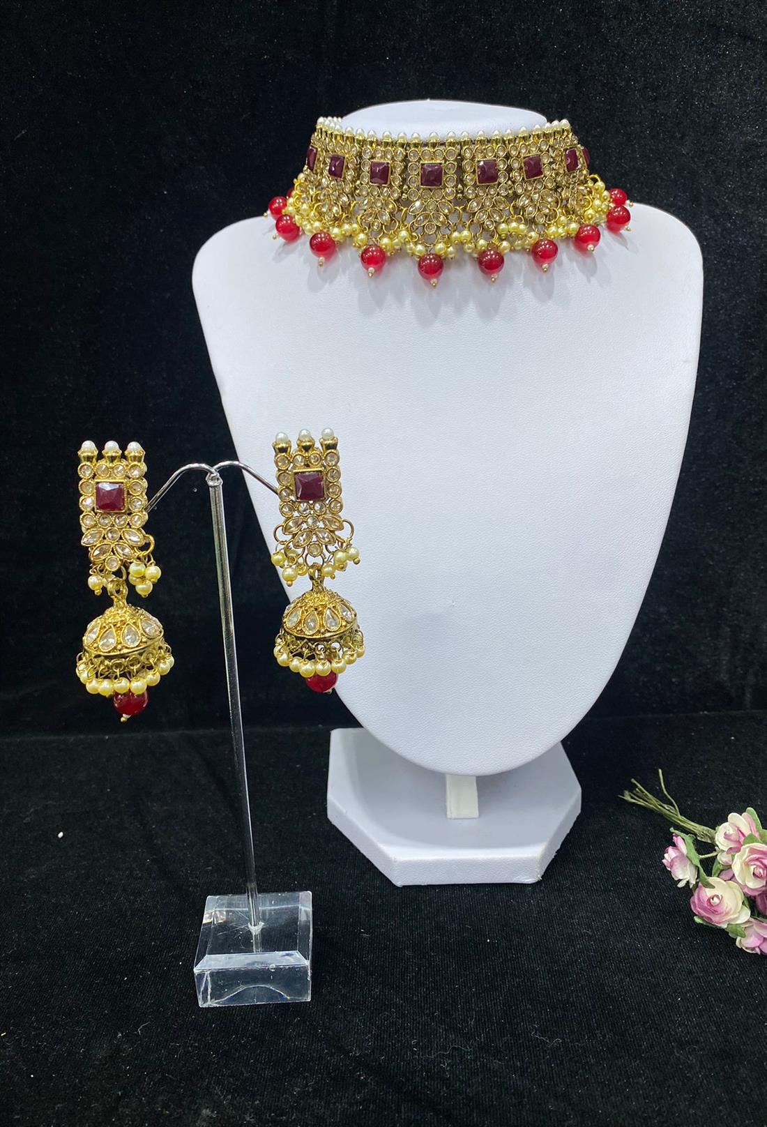 Gold & Maroon Necklace Sets