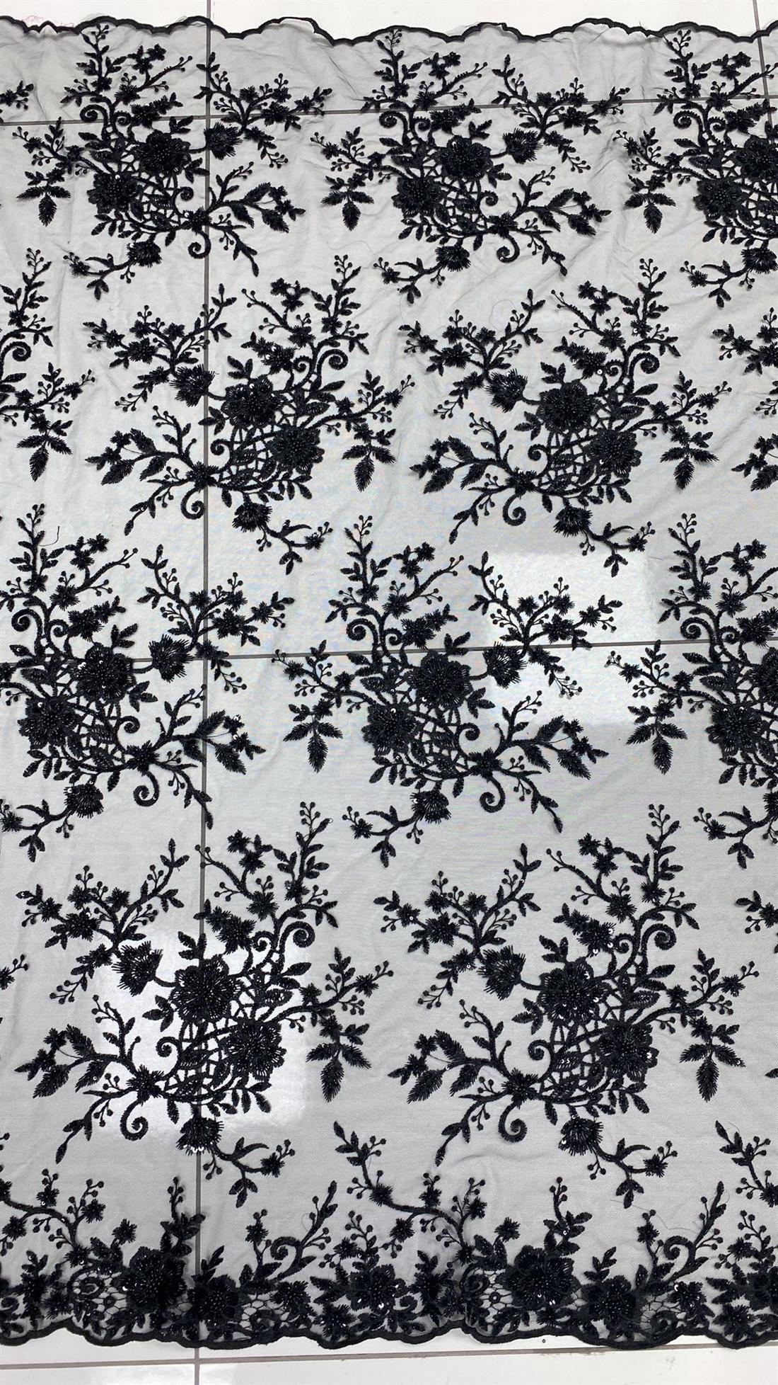 Black Embroidered Emb Net Sold by the Mtr