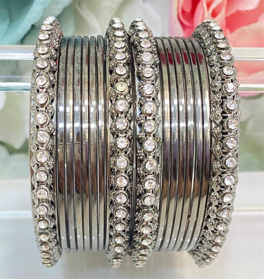 Grey & Silver Embroidered Bangles