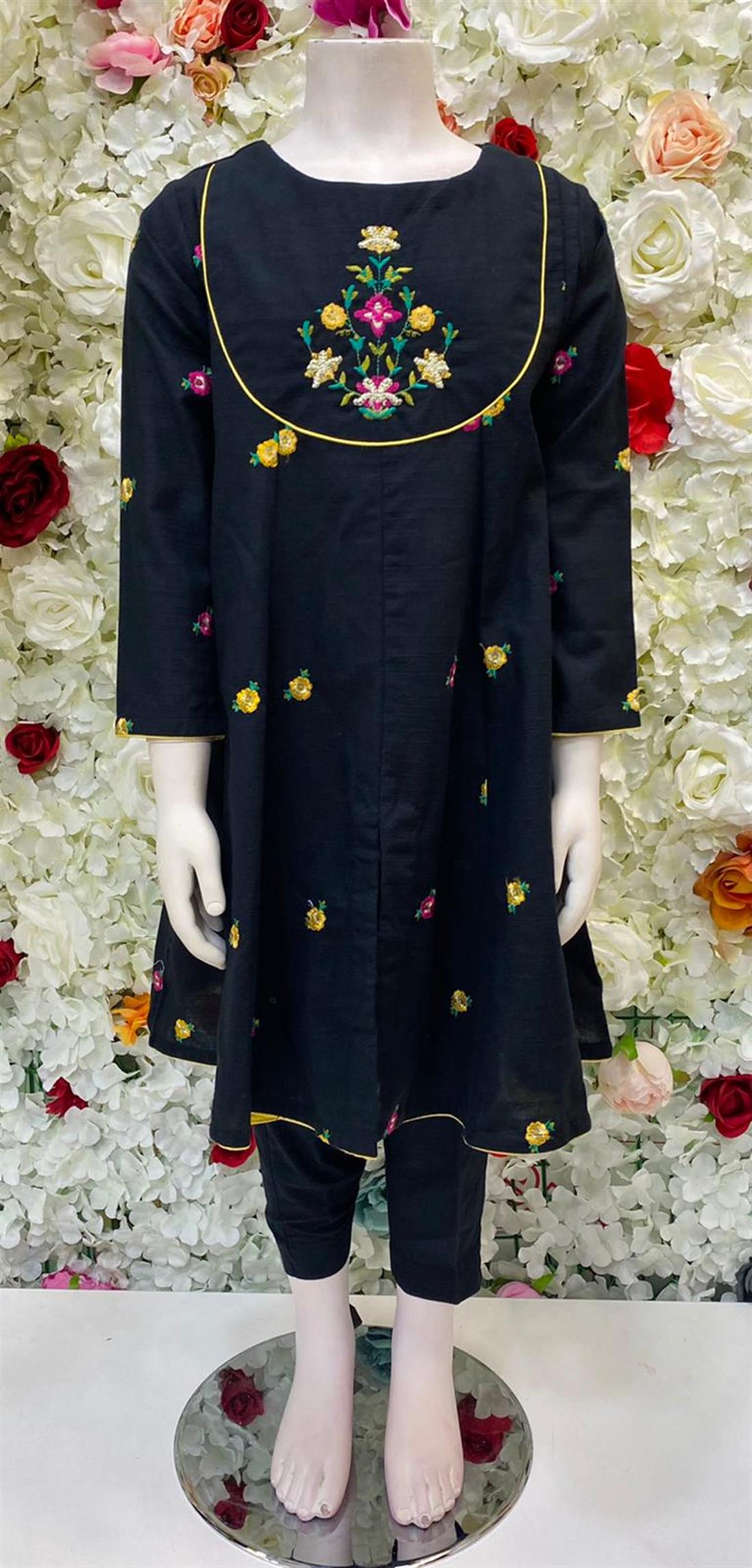 Black Thread Embroidered Khadar Frock- 2 Piece Suit.