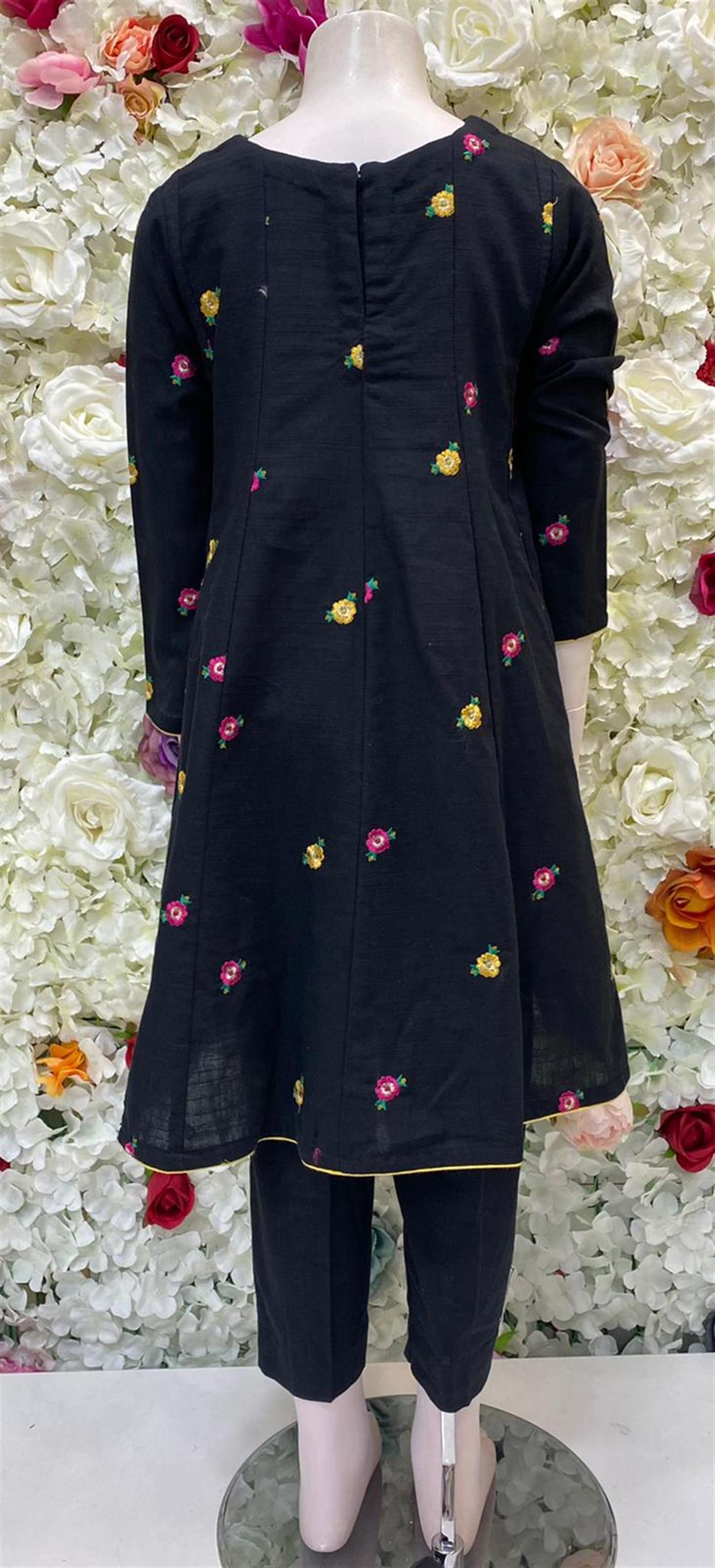 Black Thread Embroidered Khadar Frock- 2 Piece Suit.