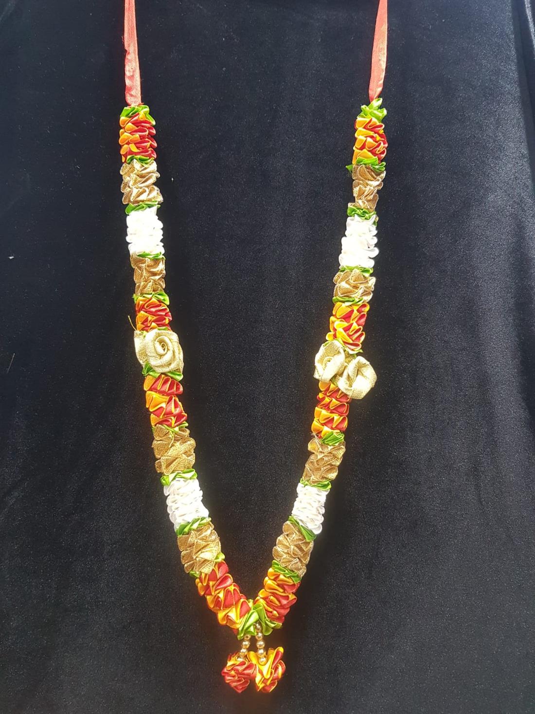 Orange & Gold Beaded Satin Wedding Mala
