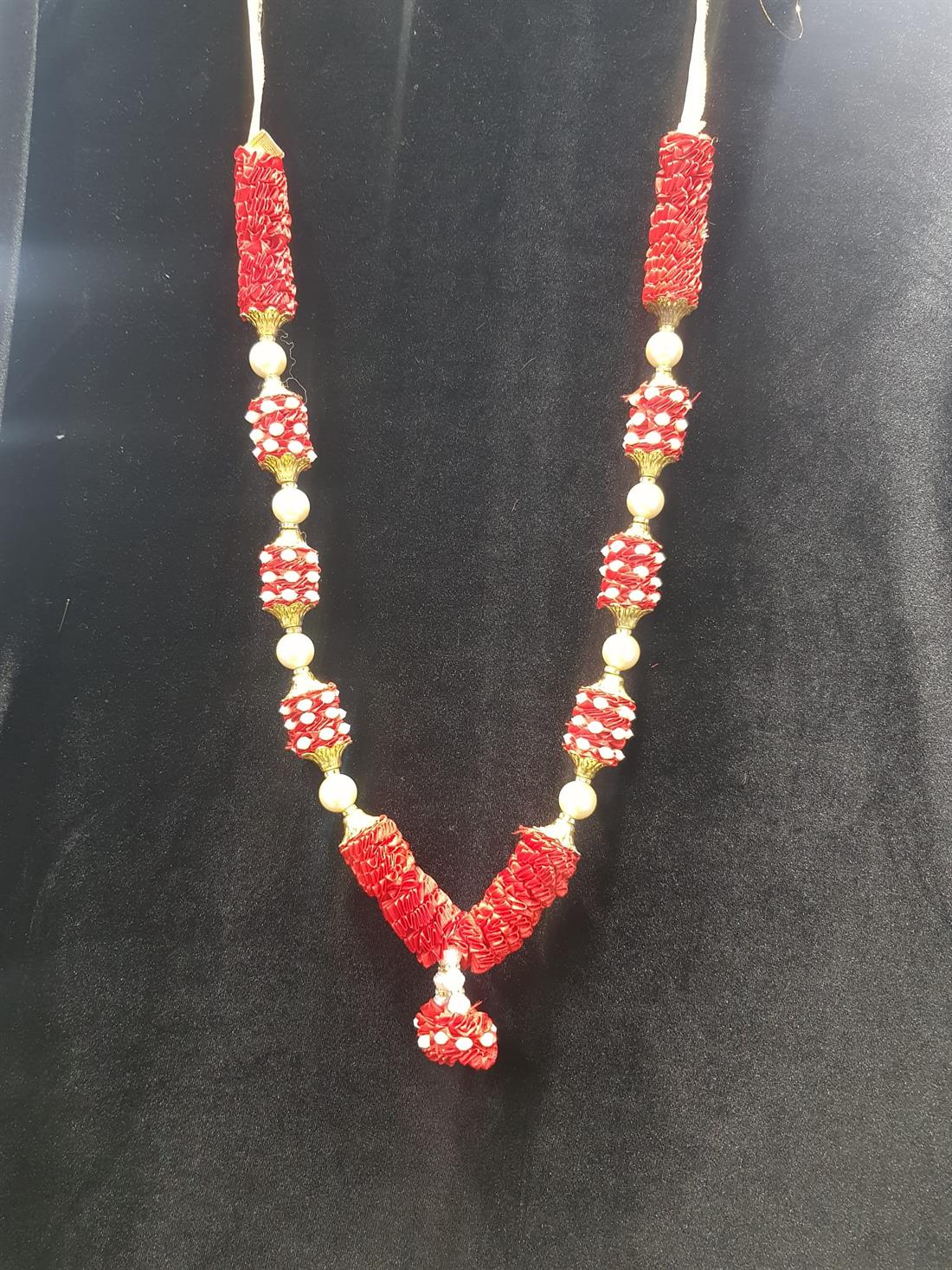 Red Beaded Satin Wedding Mala