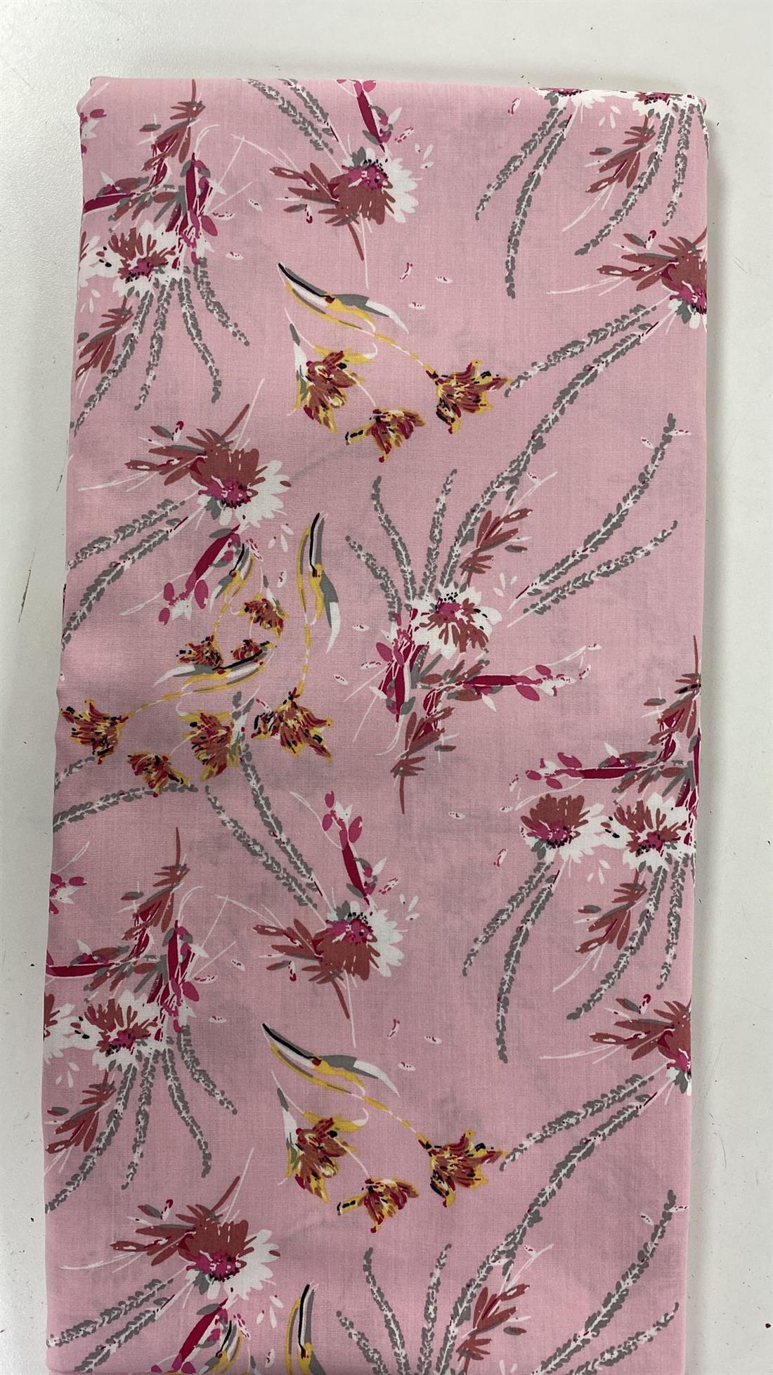Multicolour & Pink Printed Unstitched Fabric