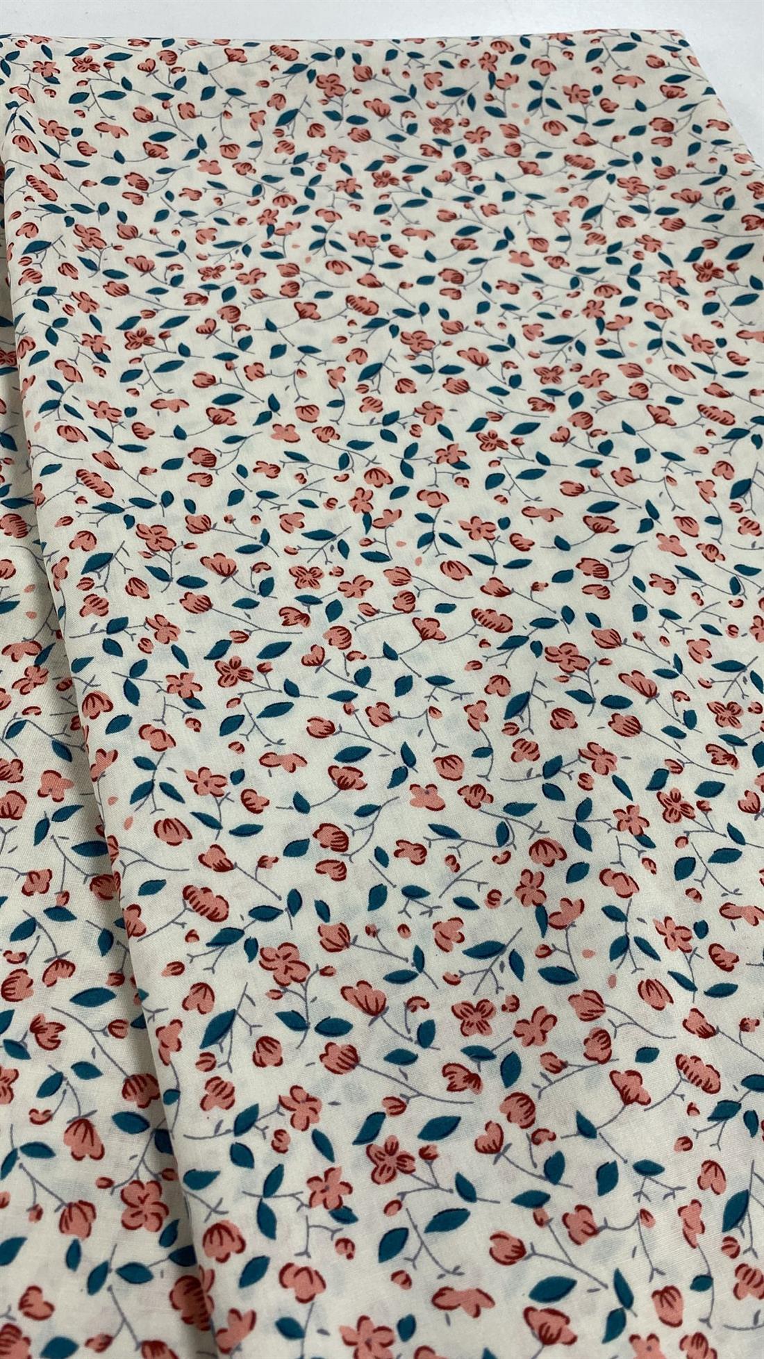 Cream & Multicolour Printed Viscose 2 Yards