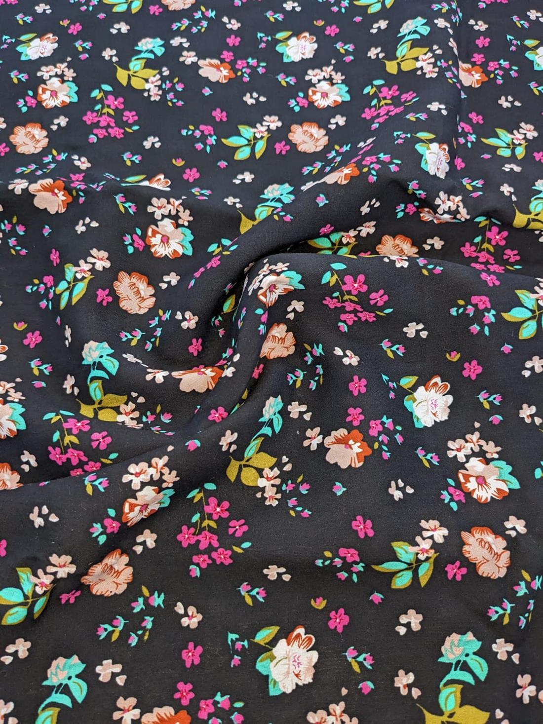 Black & Multicolour Printed Viscose 2 Yards